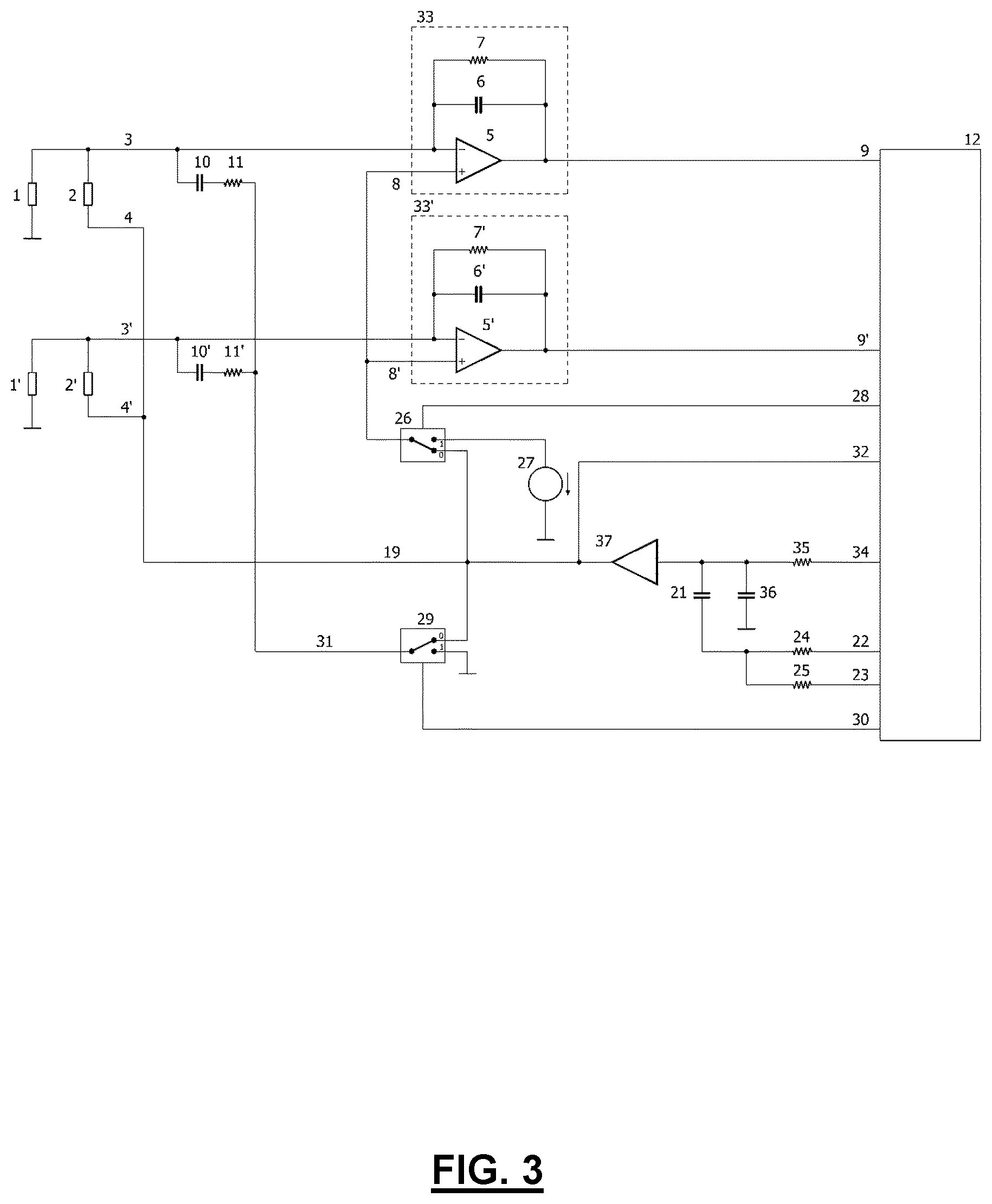 Patent US12480983 Figure 3 – Low-cost, high measurement speed capacitive sensing circuit for loading mode operation of capacitive sensors