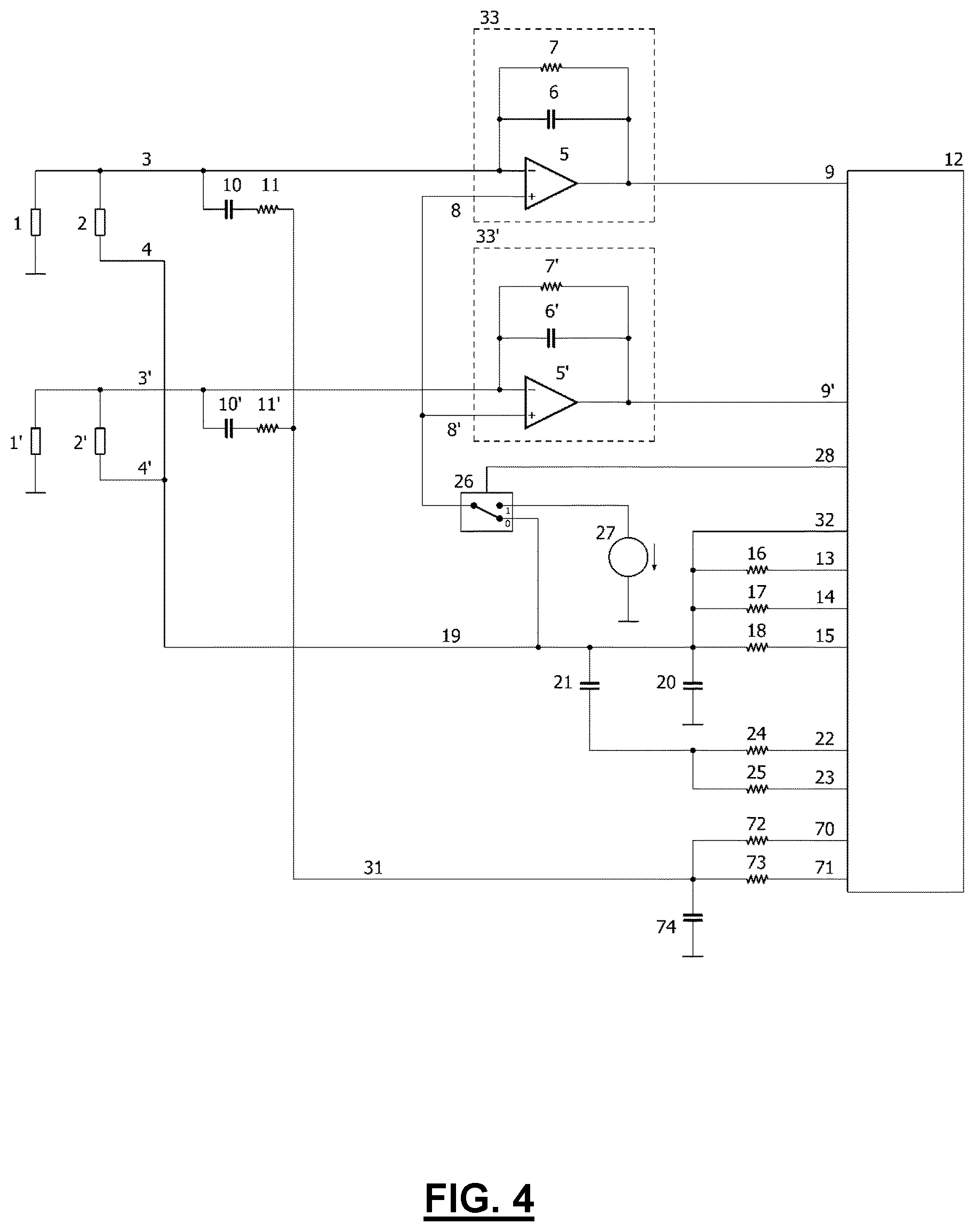 Patent US12480983 Figure 4 – Low-cost, high measurement speed capacitive sensing circuit for loading mode operation of capacitive sensors