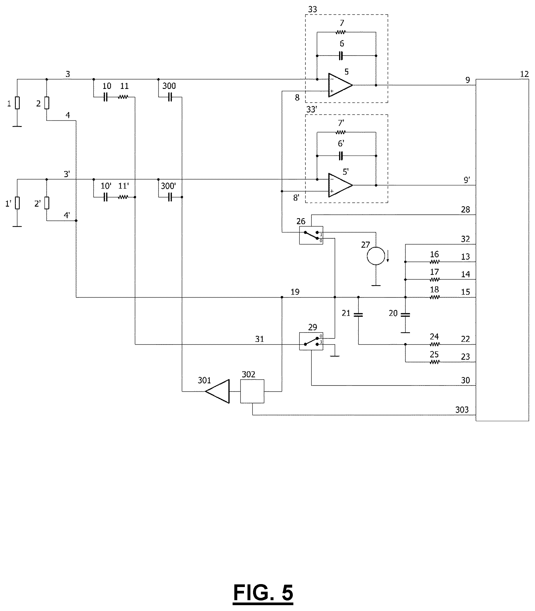 Patent US12480983 Figure 5 – Low-cost, high measurement speed capacitive sensing circuit for loading mode operation of capacitive sensors
