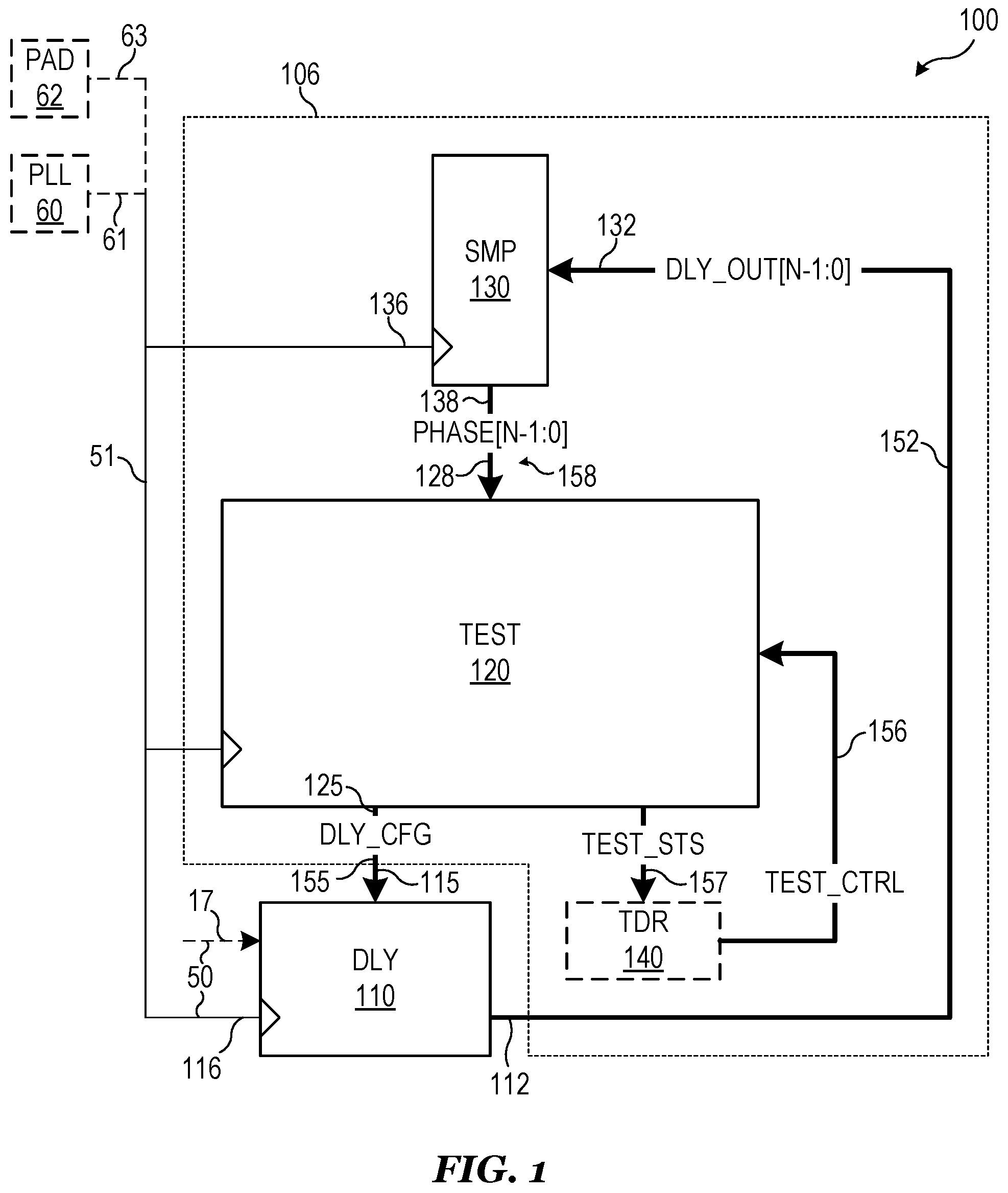 Patent US12480989 Figure 1 – Programmable delay testing circuit