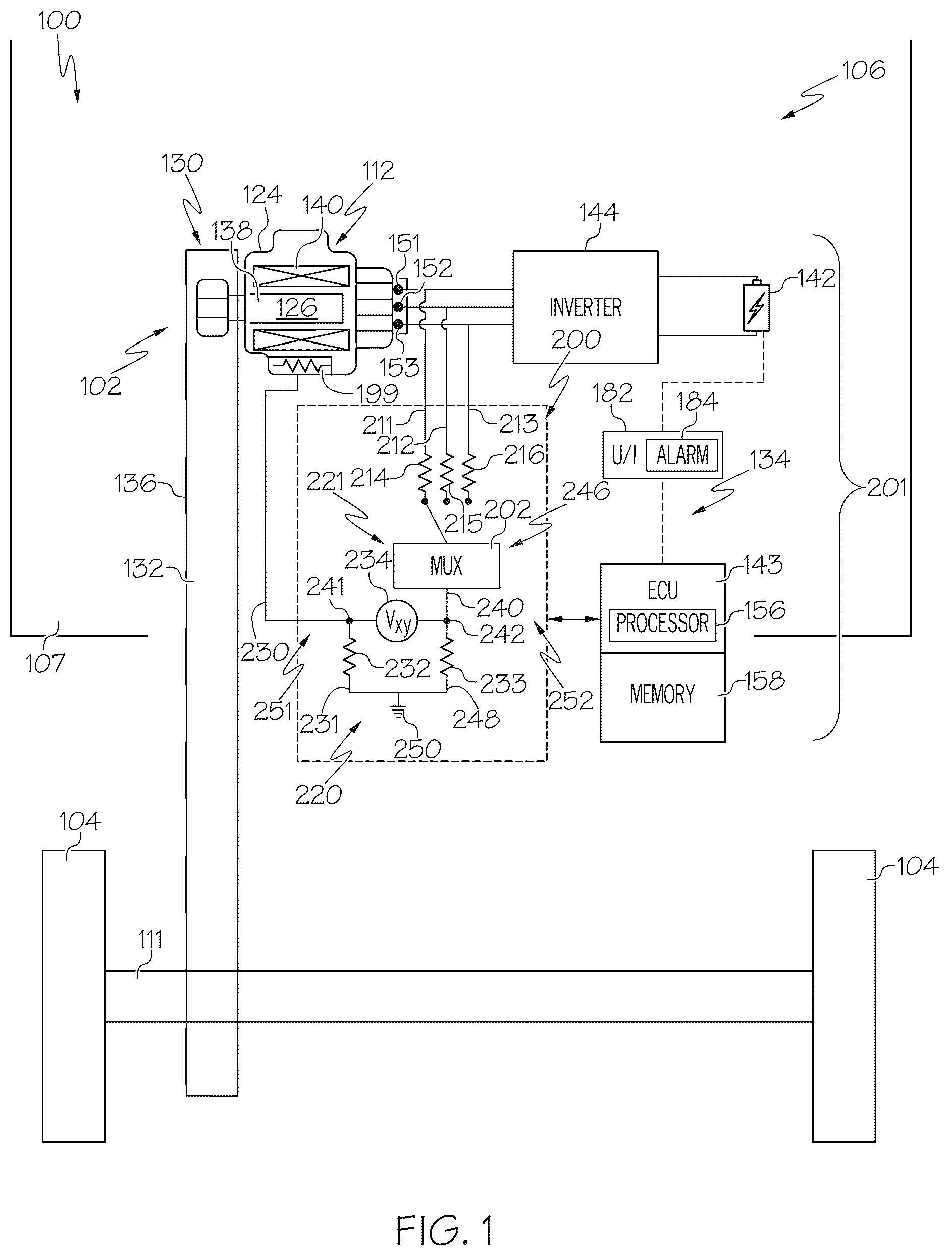 Patent US12480996 Figure 1 – System and method for e-machine stator insulation resistance monitoring
