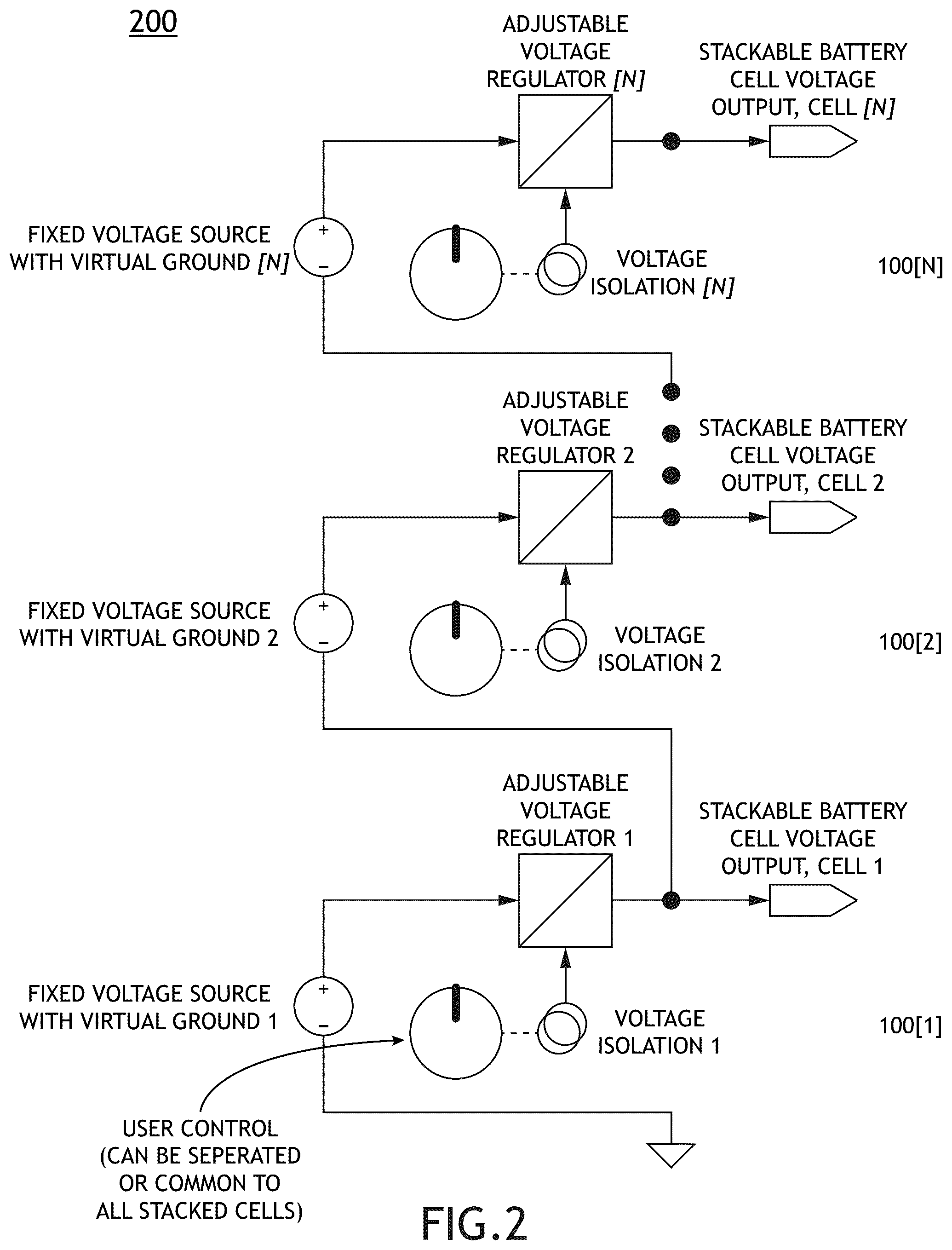Patent US12480997 Figure 2 – Integrated stackable battery emulator for battery pack simulation
