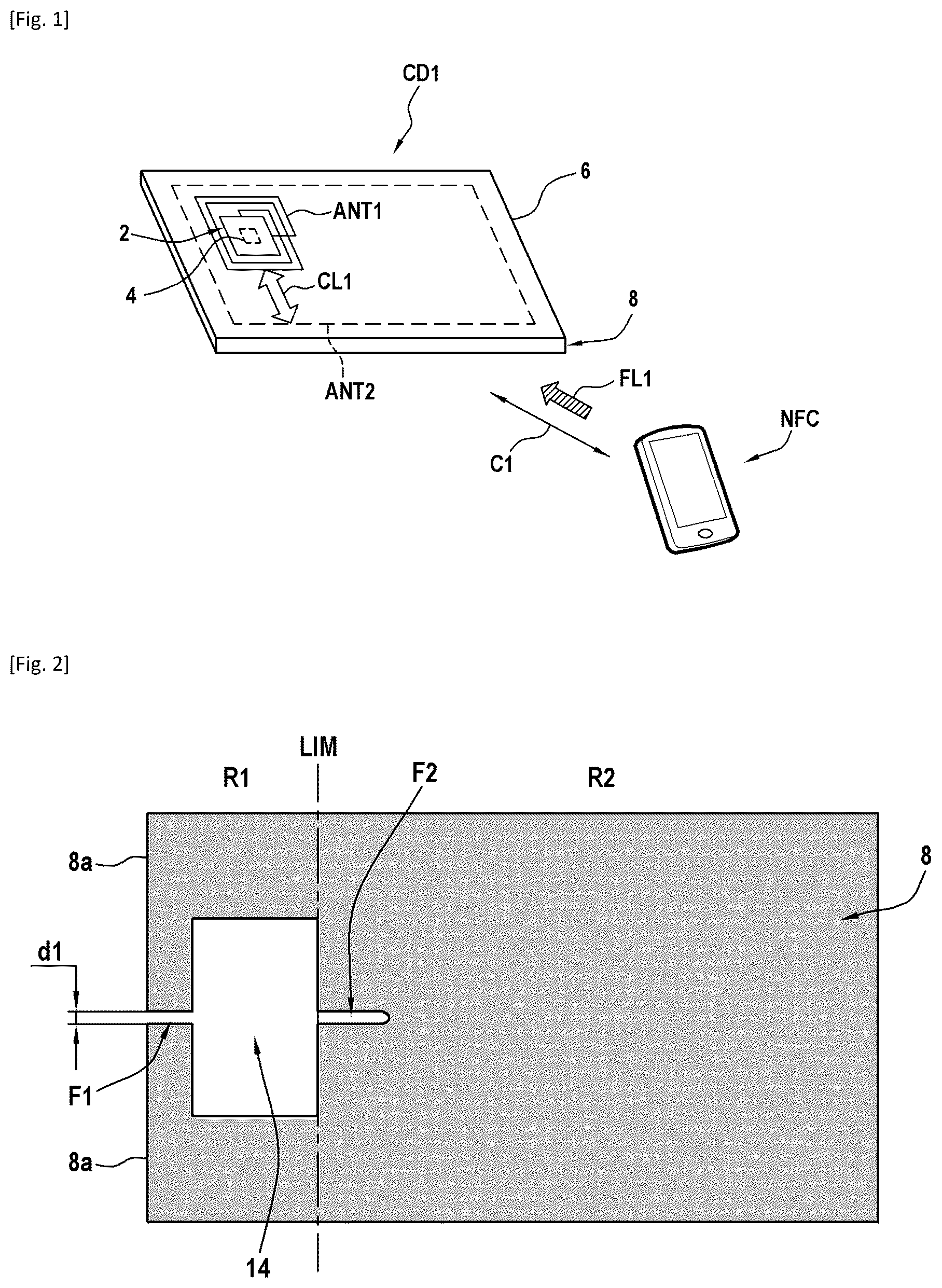 Patent US12488215 Figure 1 – Chip card with radio-frequency antennas