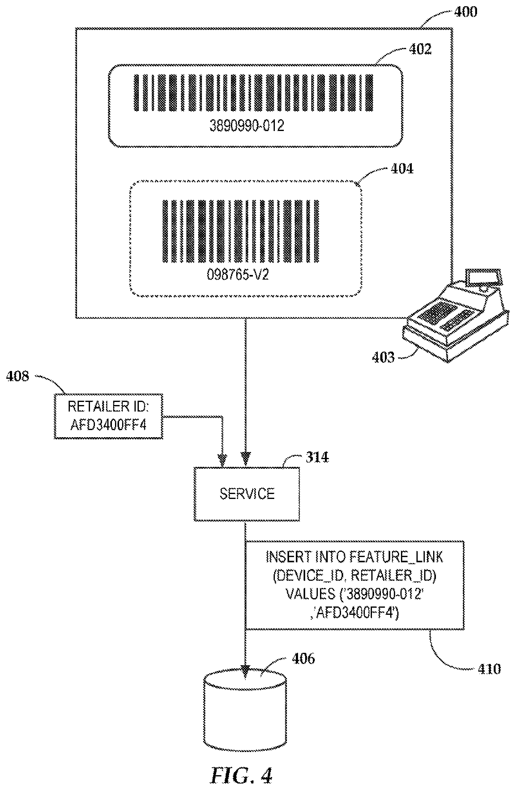 Patent US12488370 Figure 4 – Configuring an electronic device based on a transaction