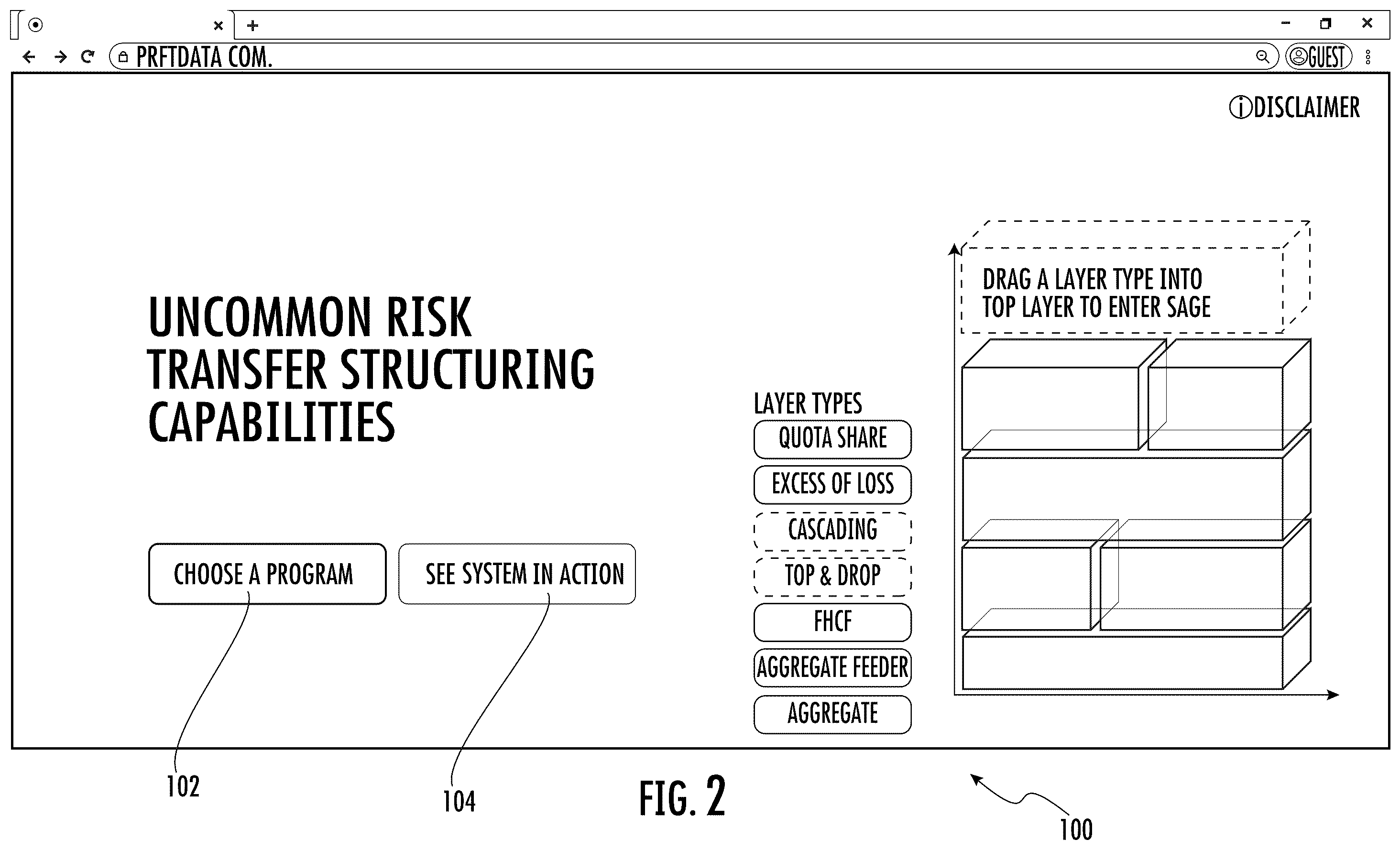 Patent US12488398 Figure 2 – Systems and methods for custom and real-time visualization, comparison and analysis of insurance and reinsurance structures