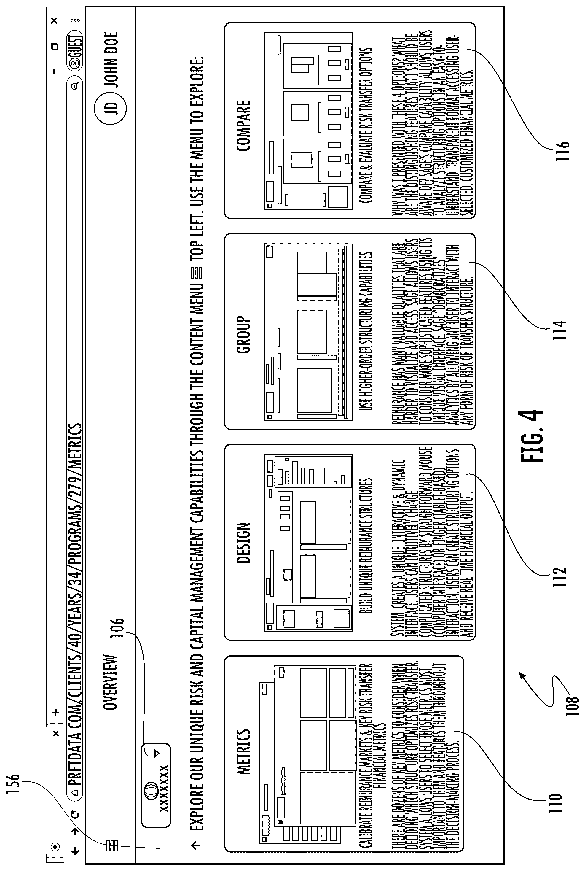 Patent US12488398 Figure 4 – Systems and methods for custom and real-time visualization, comparison and analysis of insurance and reinsurance structures