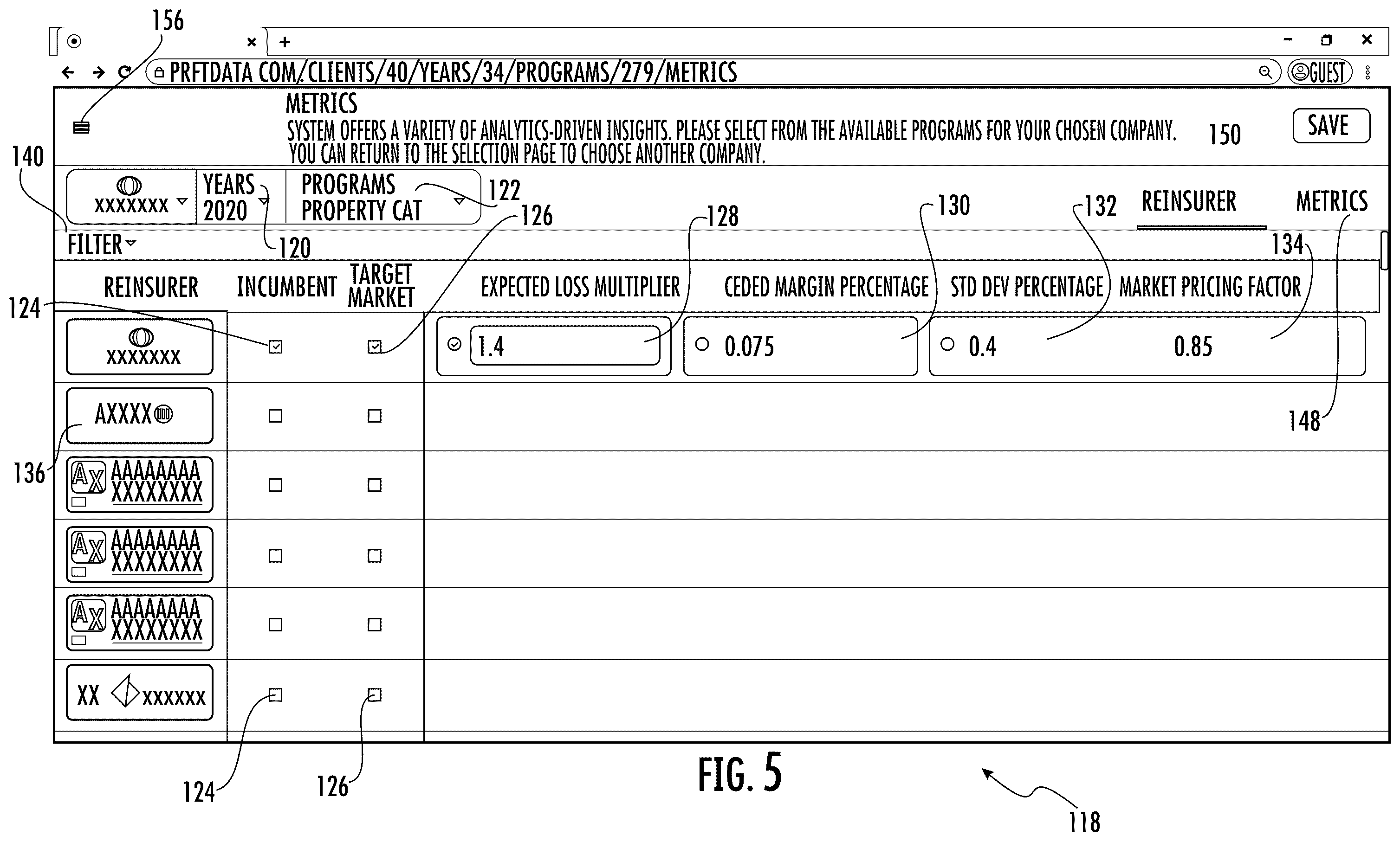 Patent US12488398 Figure 5 – Systems and methods for custom and real-time visualization, comparison and analysis of insurance and reinsurance structures