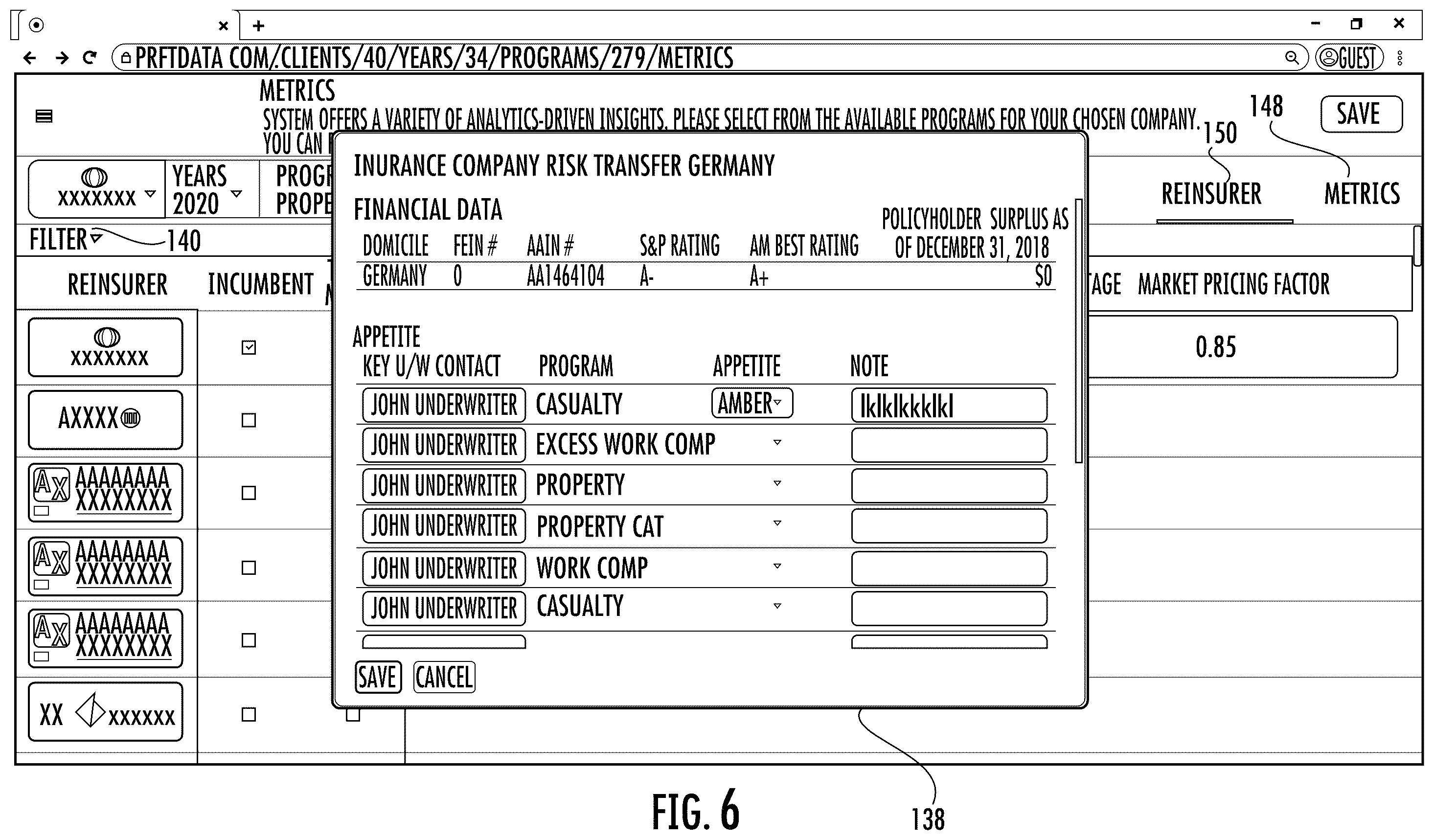Patent US12488398 Figure 6 – Systems and methods for custom and real-time visualization, comparison and analysis of insurance and reinsurance structures