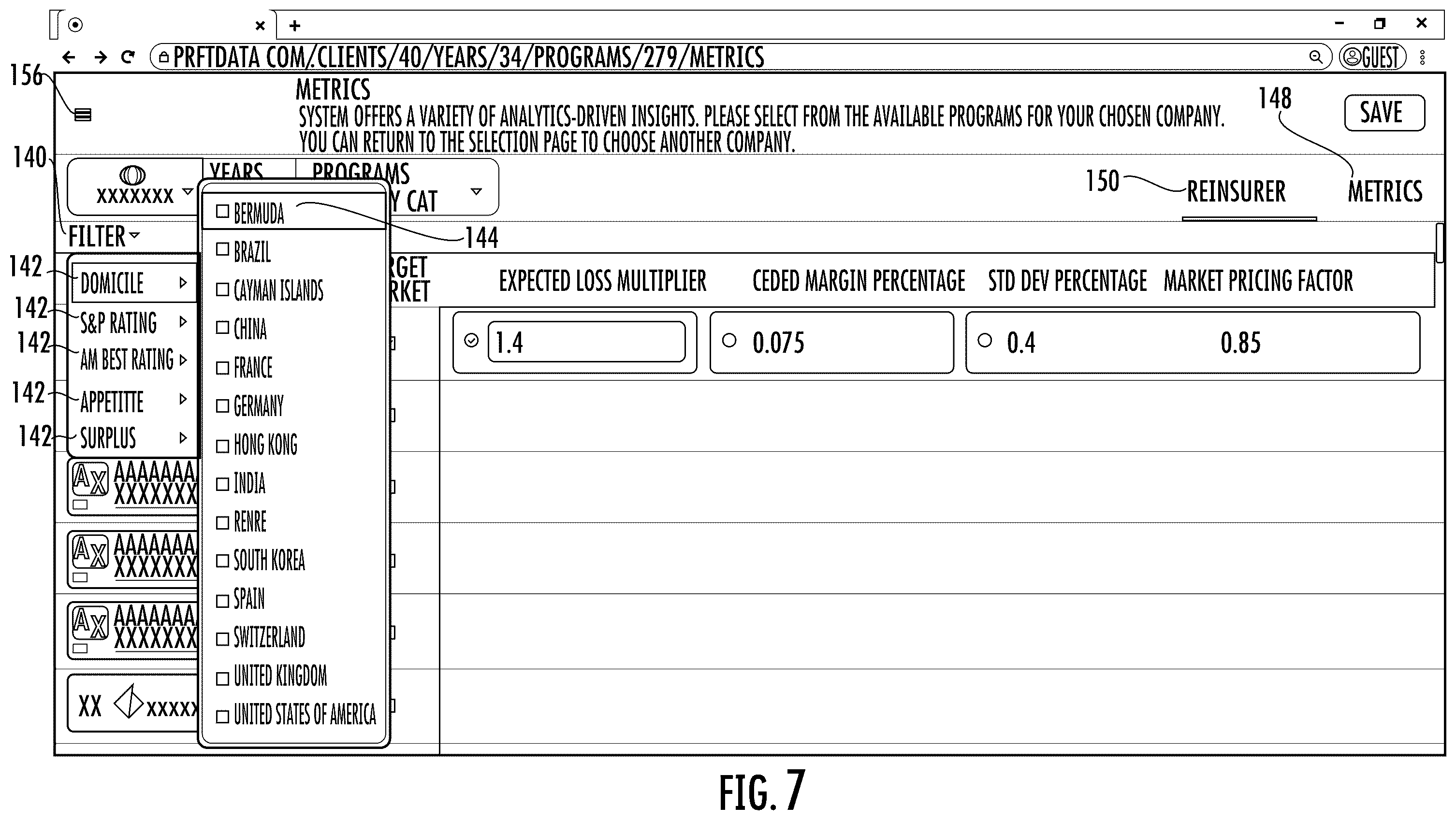 Patent US12488398 Figure 7 – Systems and methods for custom and real-time visualization, comparison and analysis of insurance and reinsurance structures