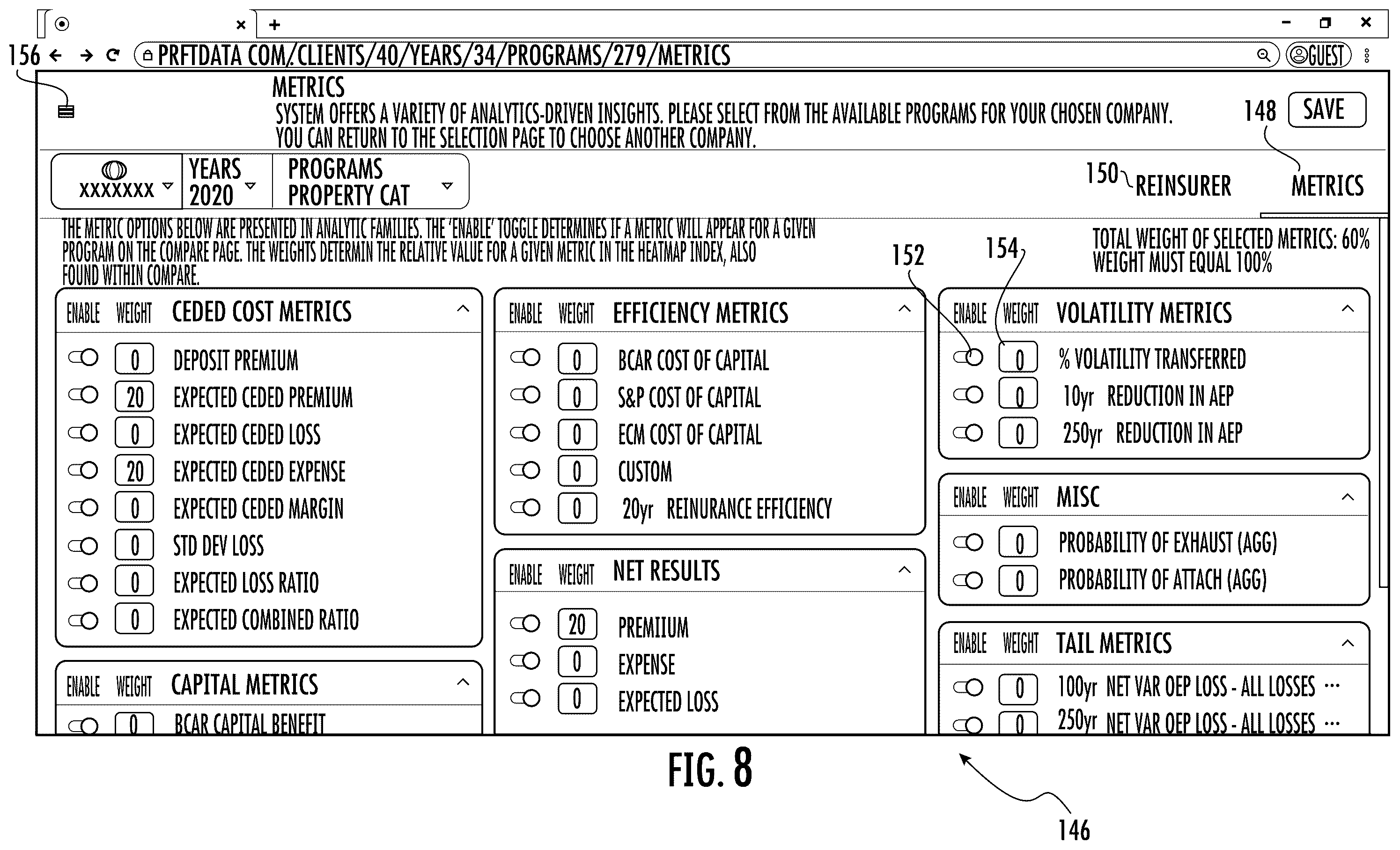 Patent US12488398 Figure 8 – Systems and methods for custom and real-time visualization, comparison and analysis of insurance and reinsurance structures