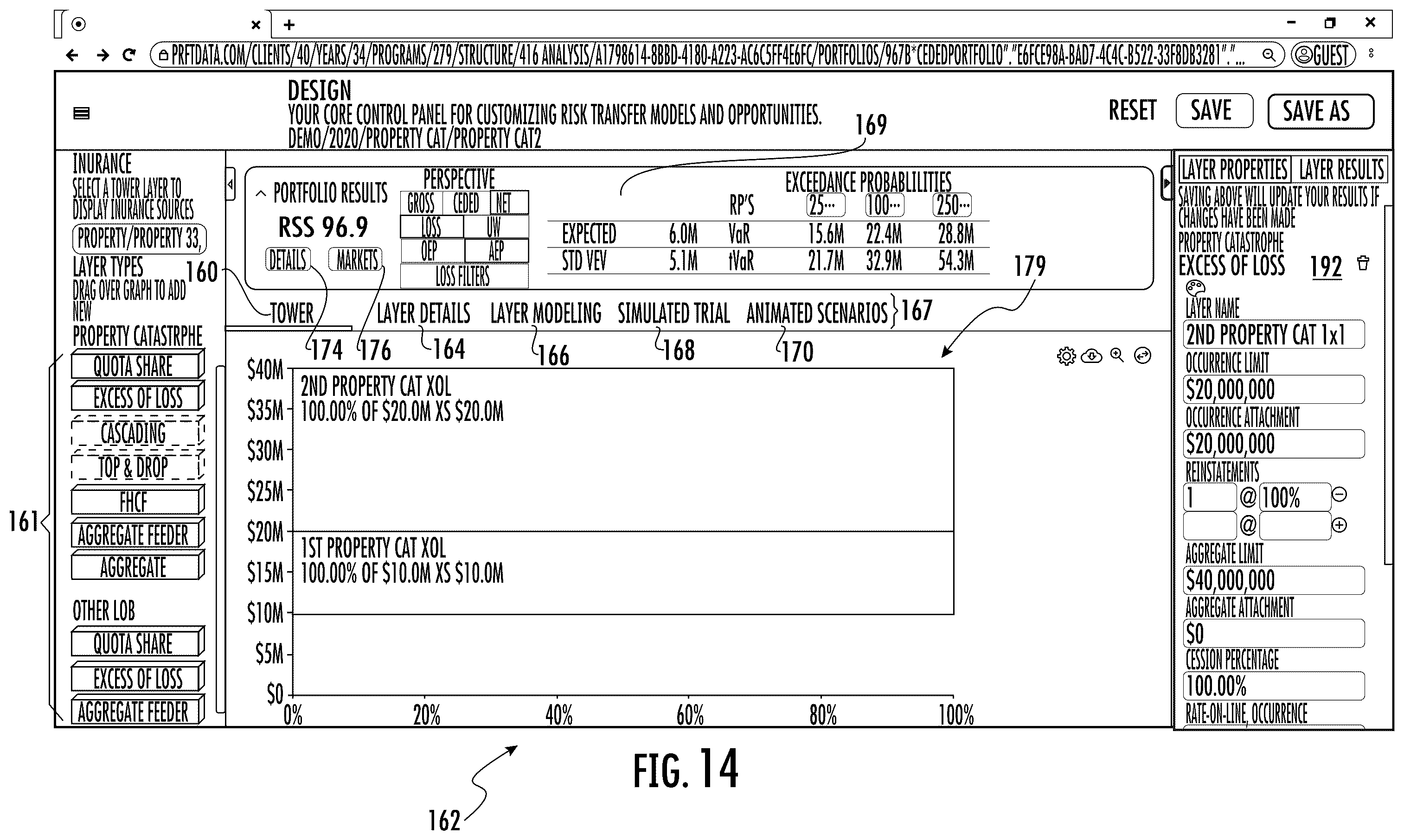 Patent US12488398 Figure 15 – Systems and methods for custom and real-time visualization, comparison and analysis of insurance and reinsurance structures