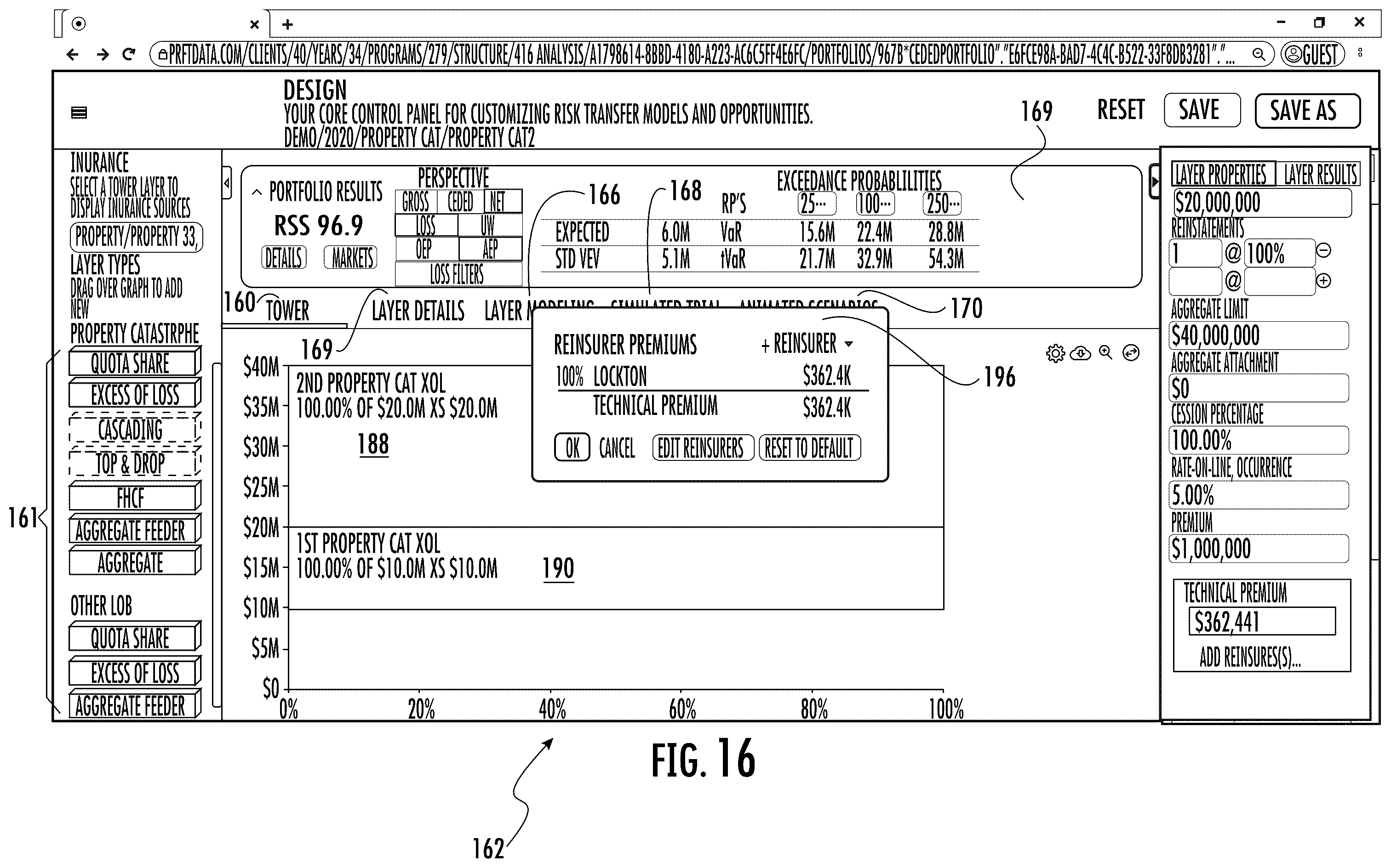Patent US12488398 Figure 18 – Systems and methods for custom and real-time visualization, comparison and analysis of insurance and reinsurance structures