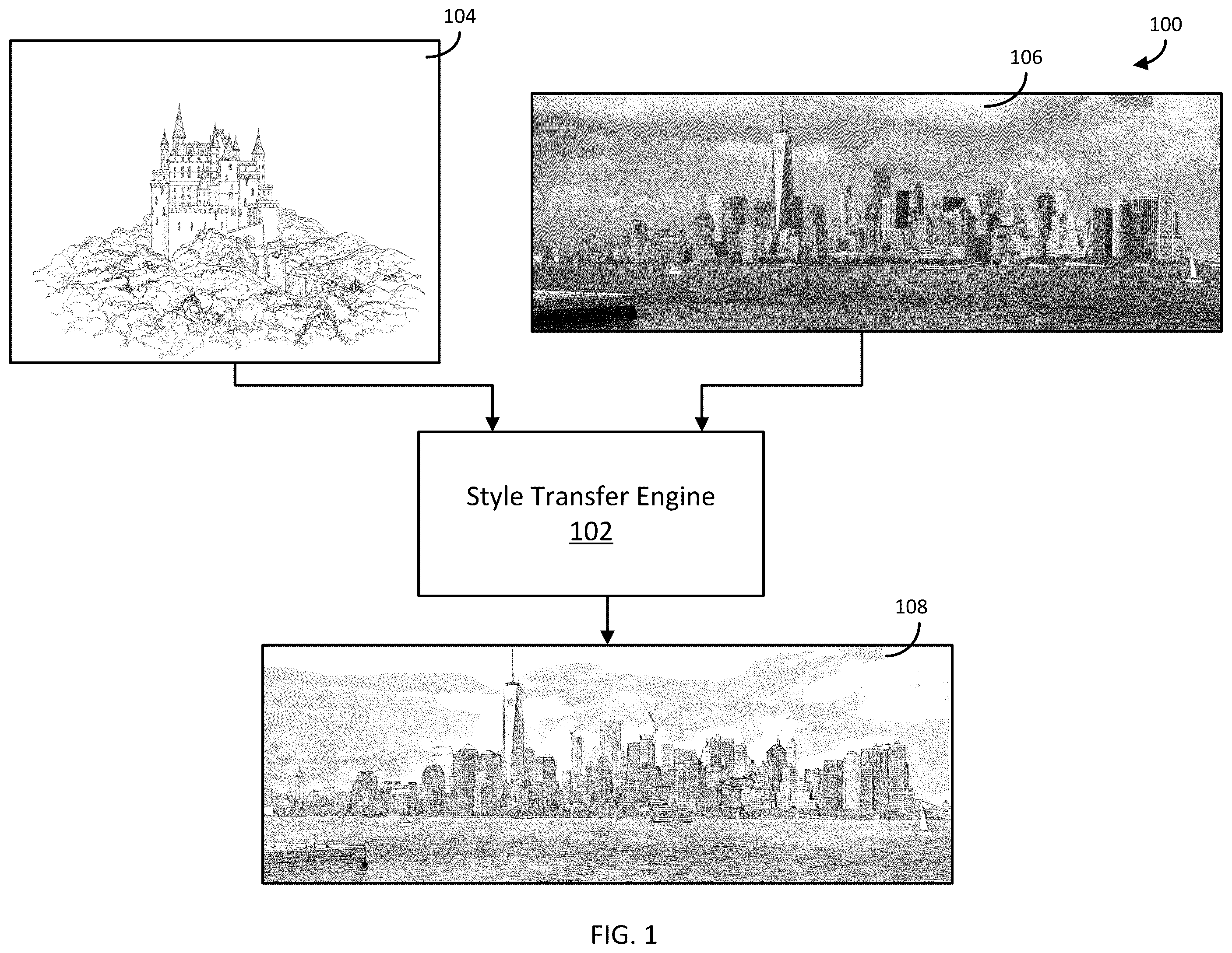 Patent US12488428 Figure 1 – Universal style transfer using multi-scale feature transform and user controls