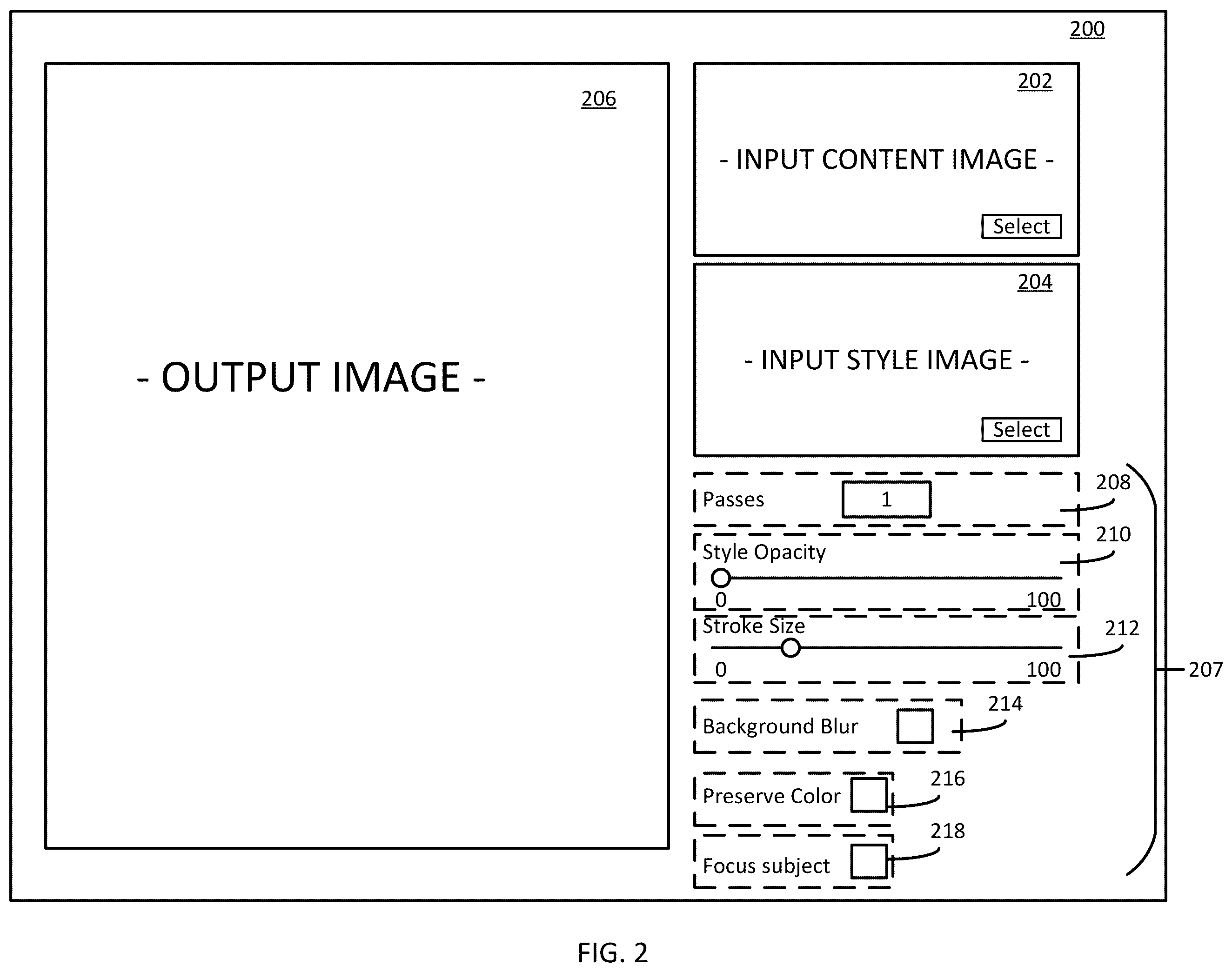 Patent US12488428 Figure 2 – Universal style transfer using multi-scale feature transform and user controls