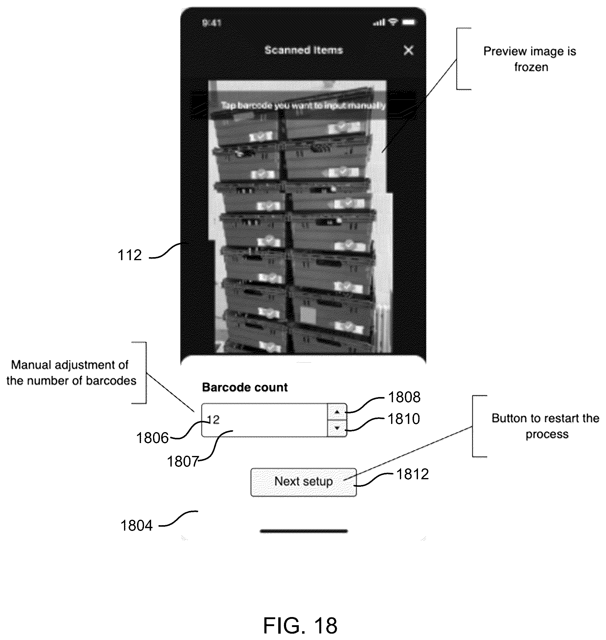 Patent US12488473 Figure 18 – Multi-barcode detection in a real scene using interface enhancement based on user input