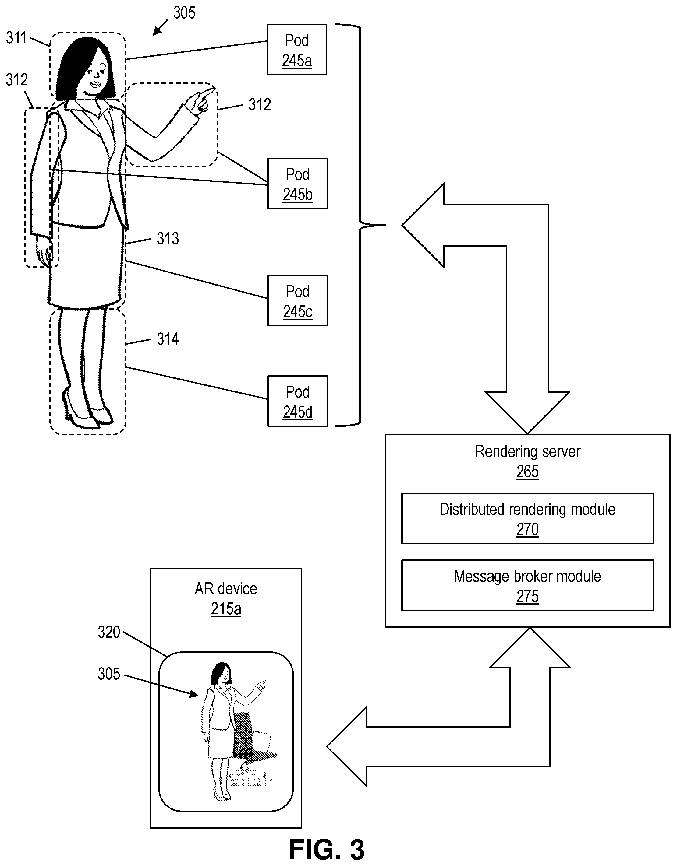 Patent US12488543 Figure 3 – Distributed rendering of digital objects in augmented reality environments