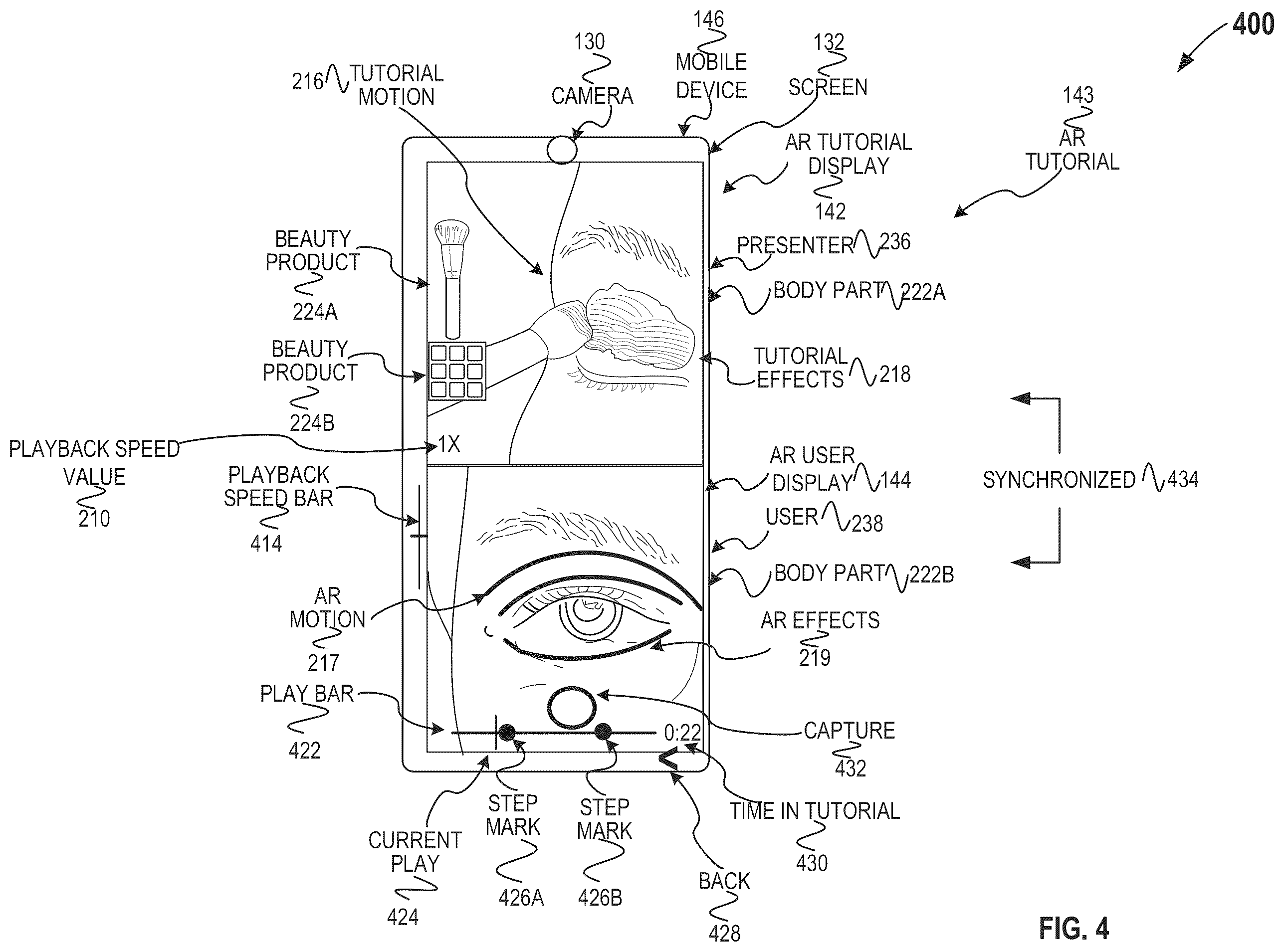Patent US12488551 Figure 4 – Augmented reality beauty product tutorials