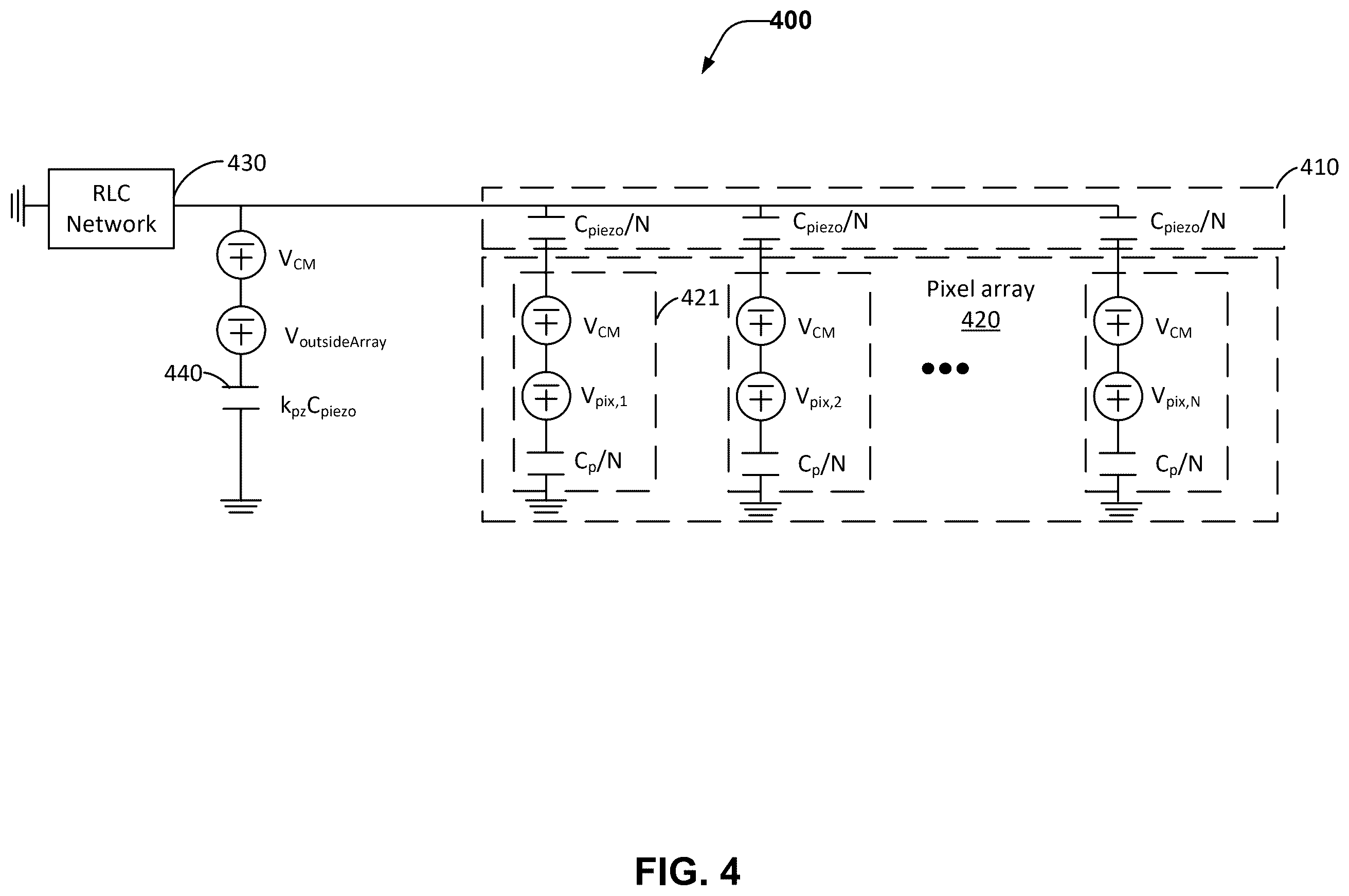 Patent US12488613 Figure 4 – Ultrasonic fingerprint sensor with passive and active common mode cancellation