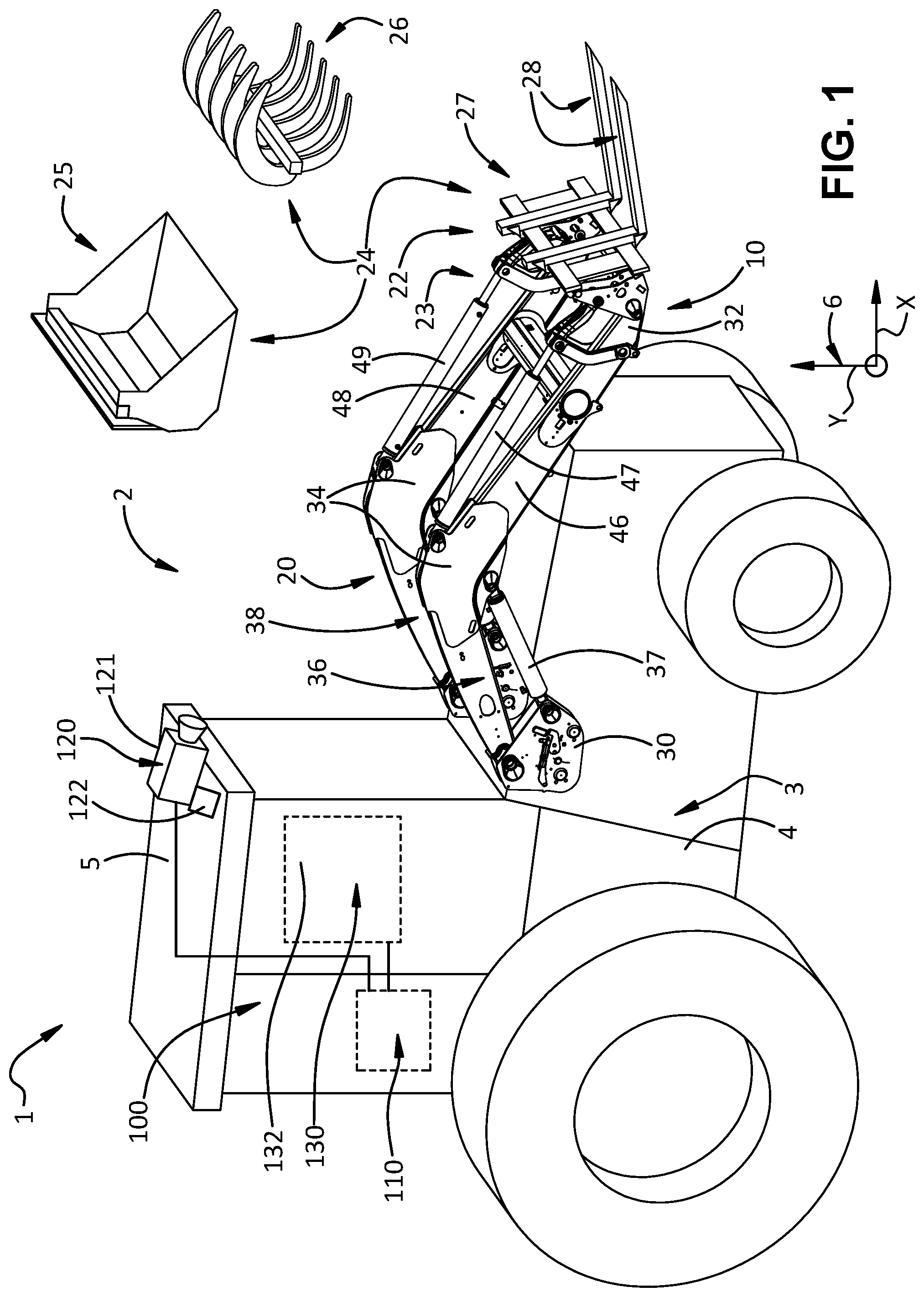 Patent US12488630 Figure 1 – Method and apparatus monitoring operation of a work vehicle attachment for scheduling maintenance