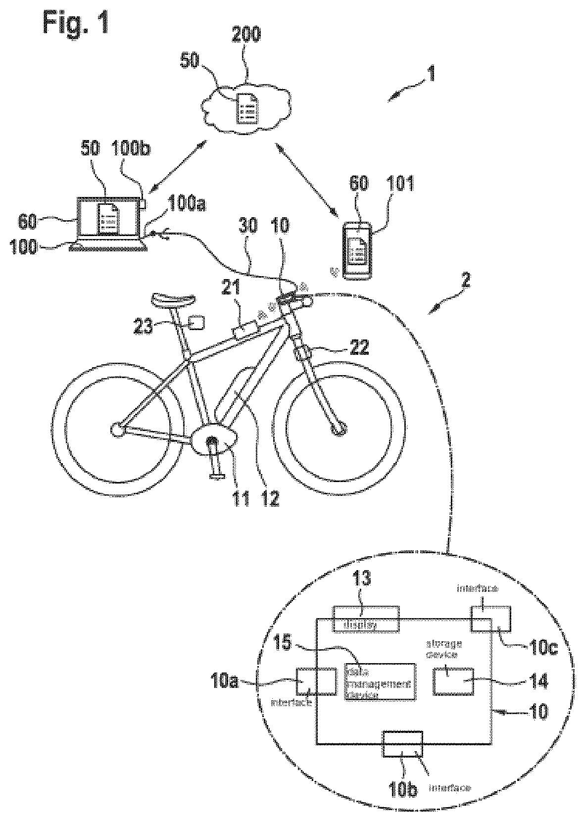 Patent US12488639 — Data management device for a two-wheeled vehicle — Figure 1