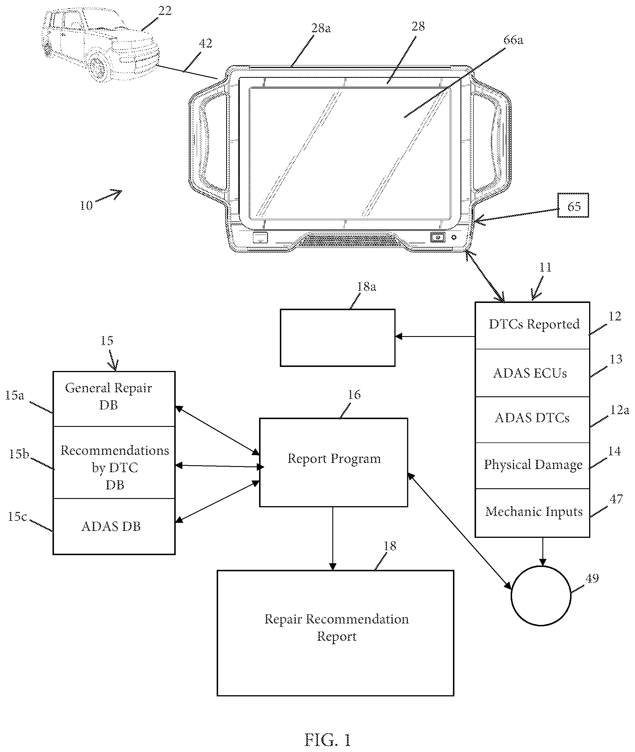 Patent US12488641 — Vehicle diagnostic system and method for providing repair recommendations — Figure 1