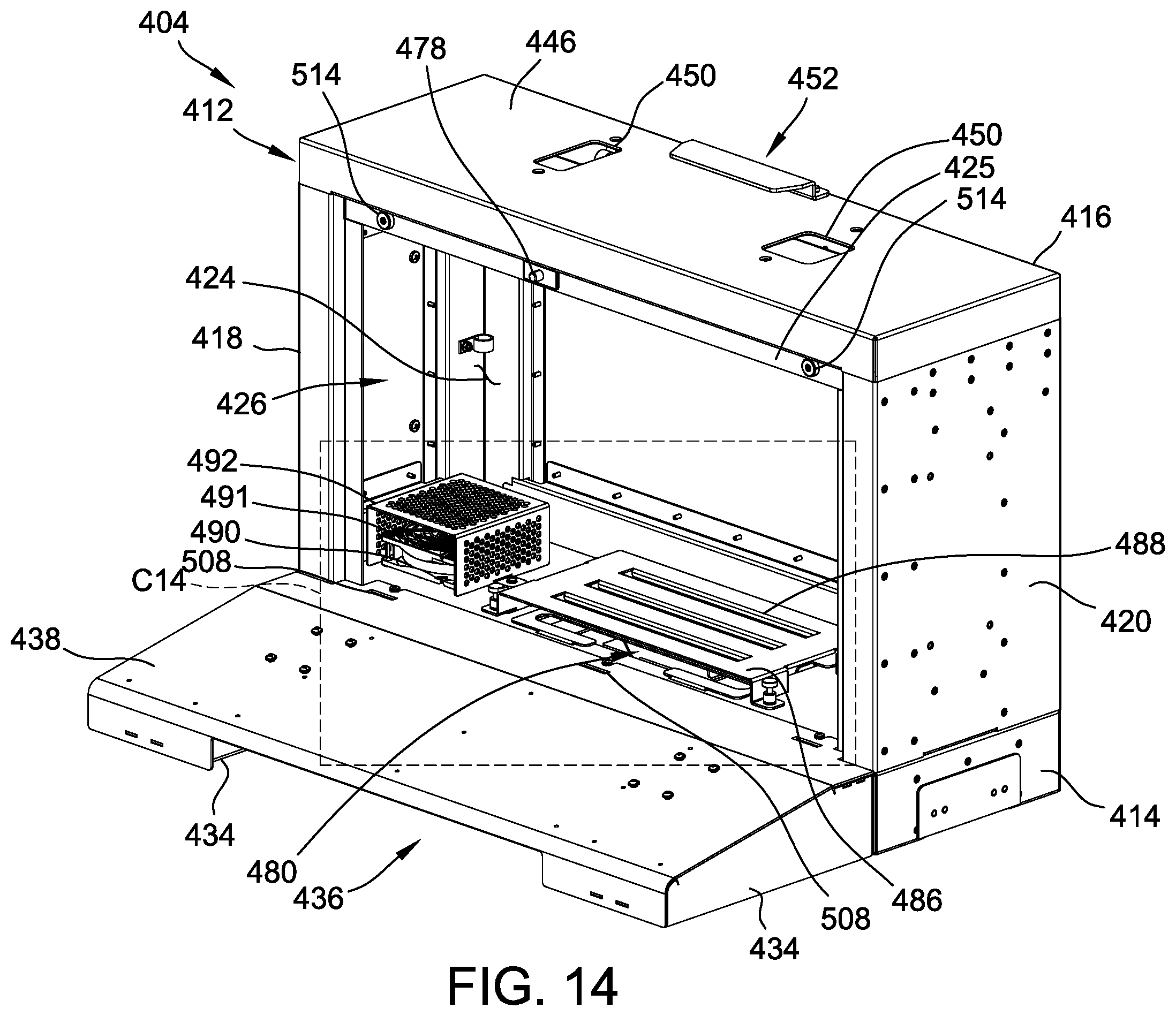 Patent US12488652 Figure 16 – Integrated stand for supporting electronic gaming machine and housing electronic gaming components thereof