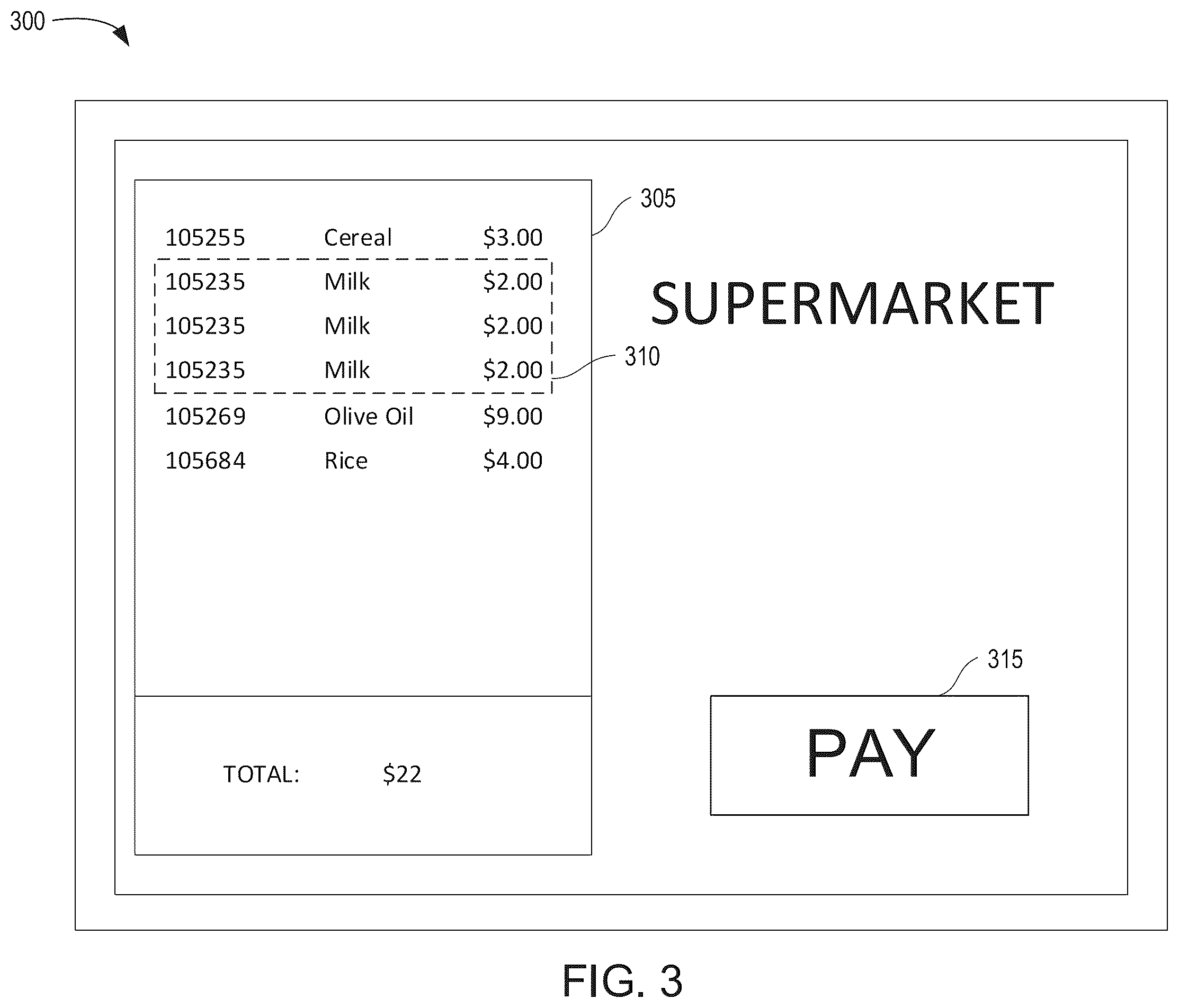 Patent US12488662 Figure 3 – Item detection and cart validation system