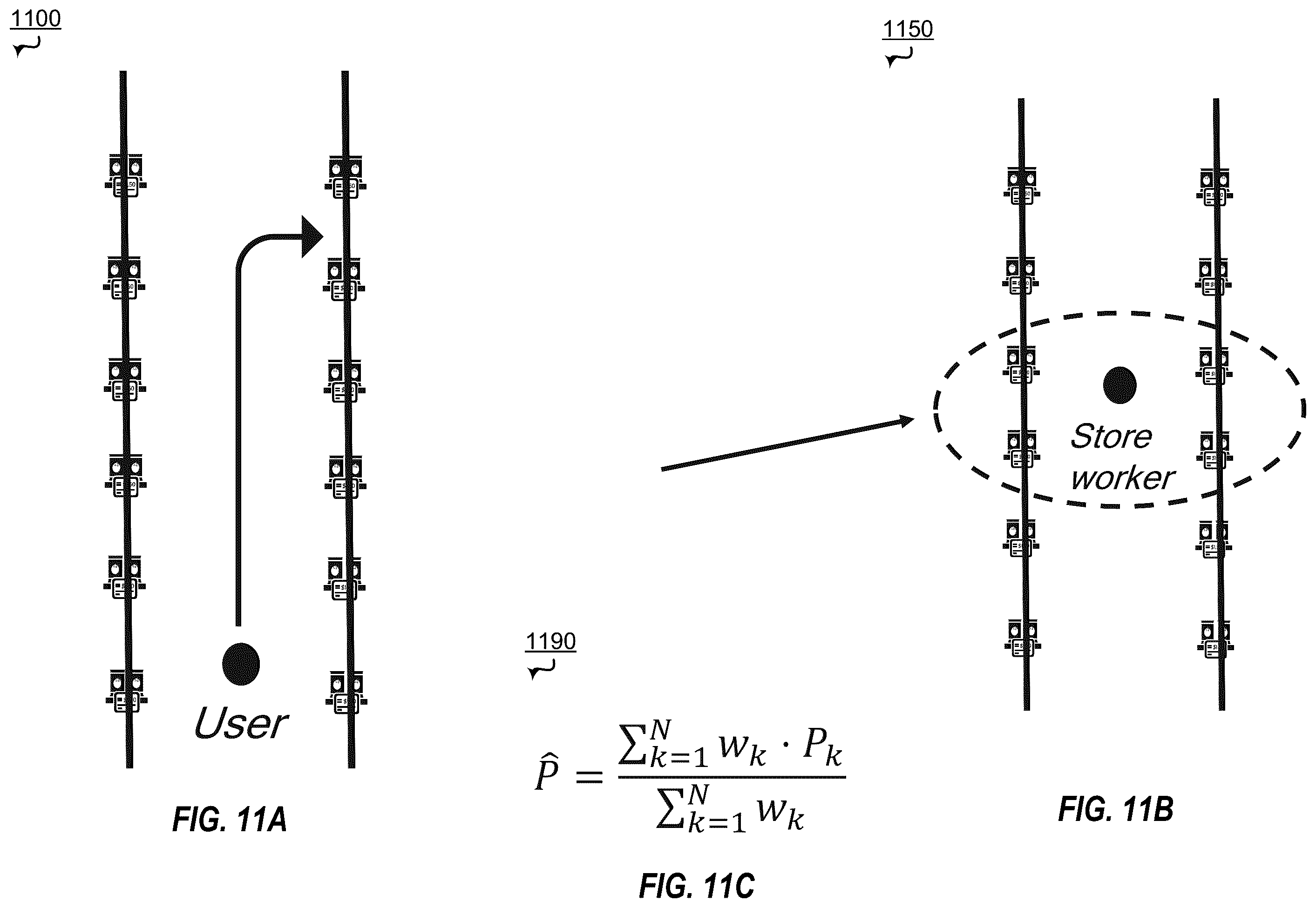 Patent US12488670 Figure 11 – Electronic shelf label (ESL) position based notifications