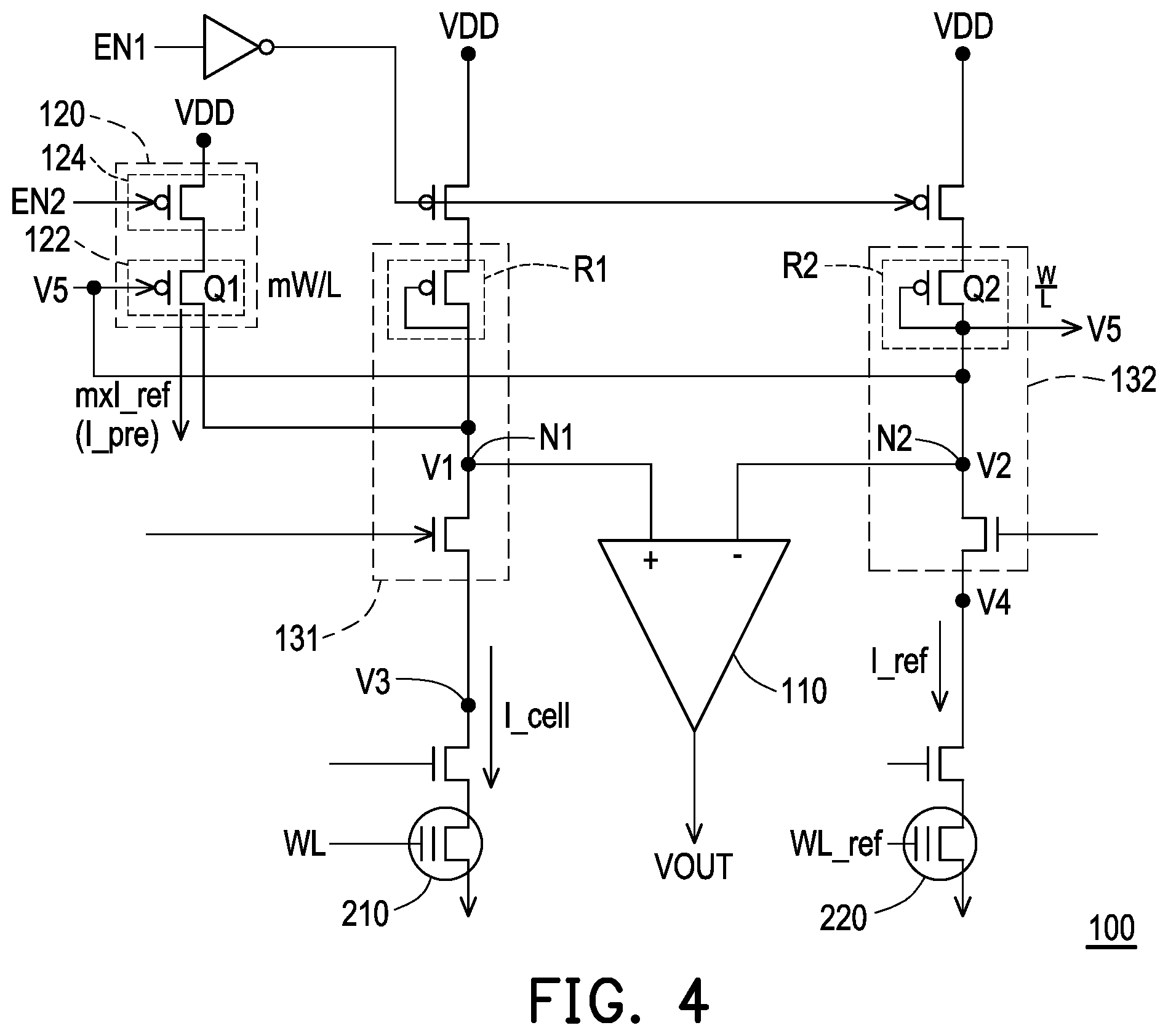 Patent US12488841 Figure 4 – Current sensing circuit using proportional current mirrors