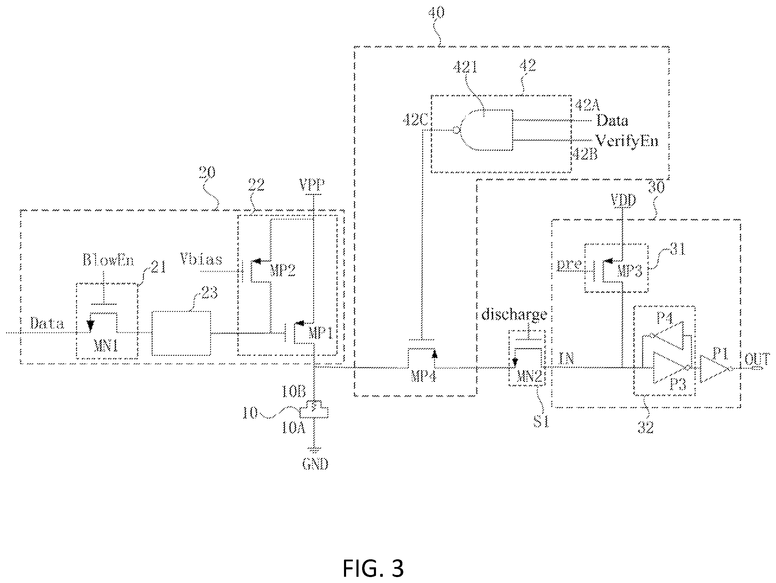 Patent US12488849 Figure 3 – Anti-fuse circuit and anti-fuse unit programming state verification method
