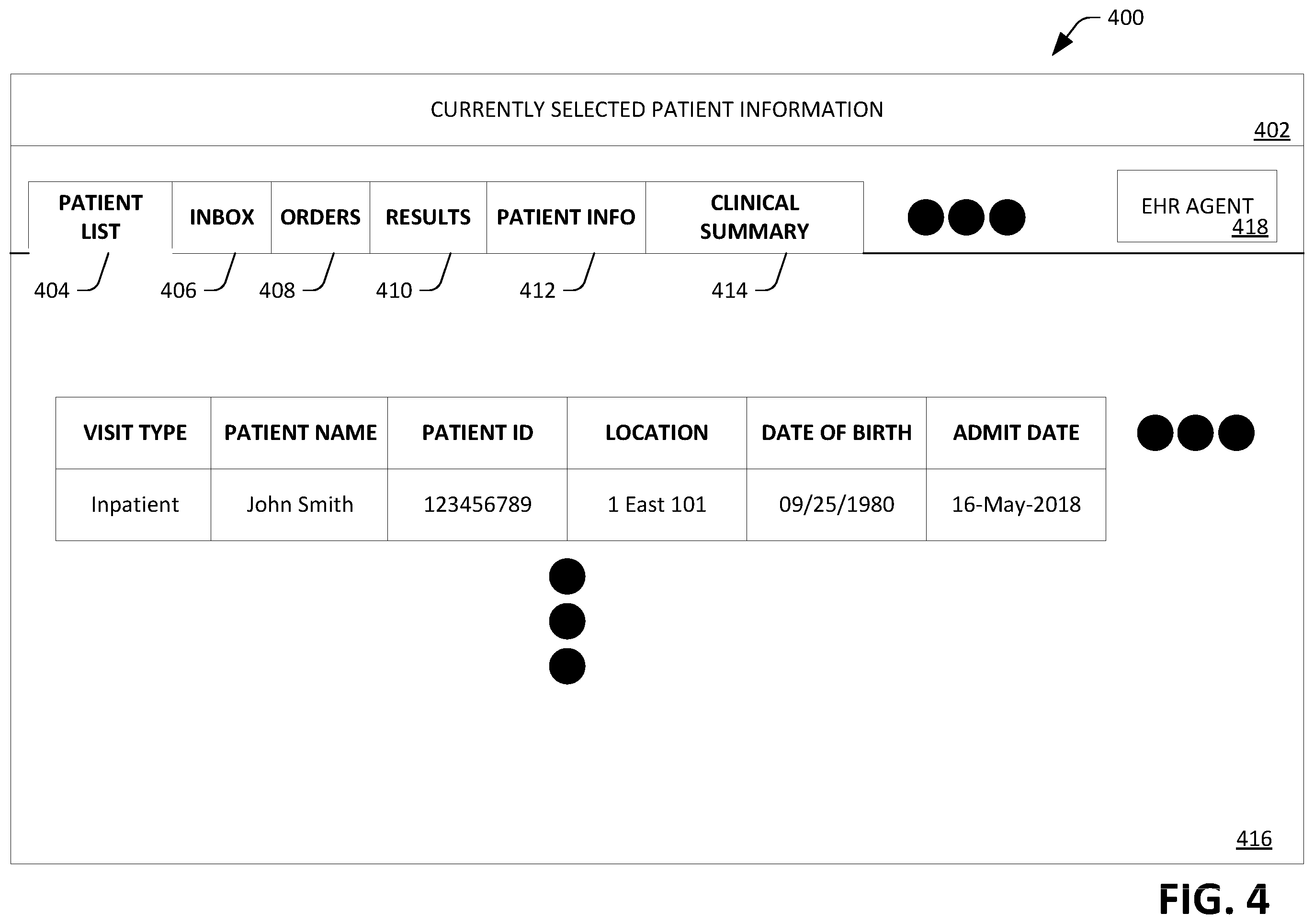 Patent US12488863 Figure 4 – Electronic health records agent application for highlighting contextually relevant information