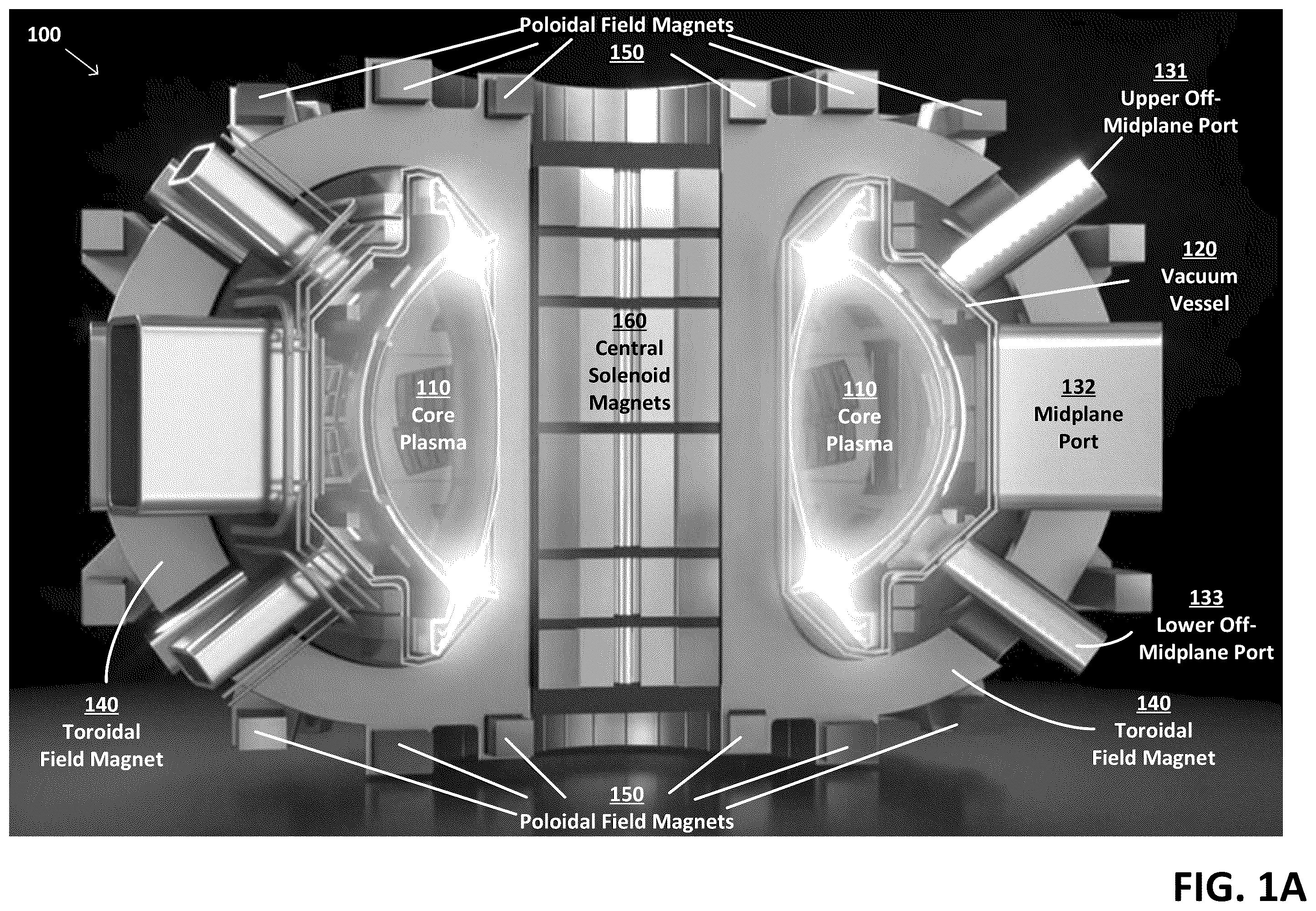 Patent US12488904 Figure 1 – Techniques for removing a vacuum vessel from a tokamak and related systems and methods