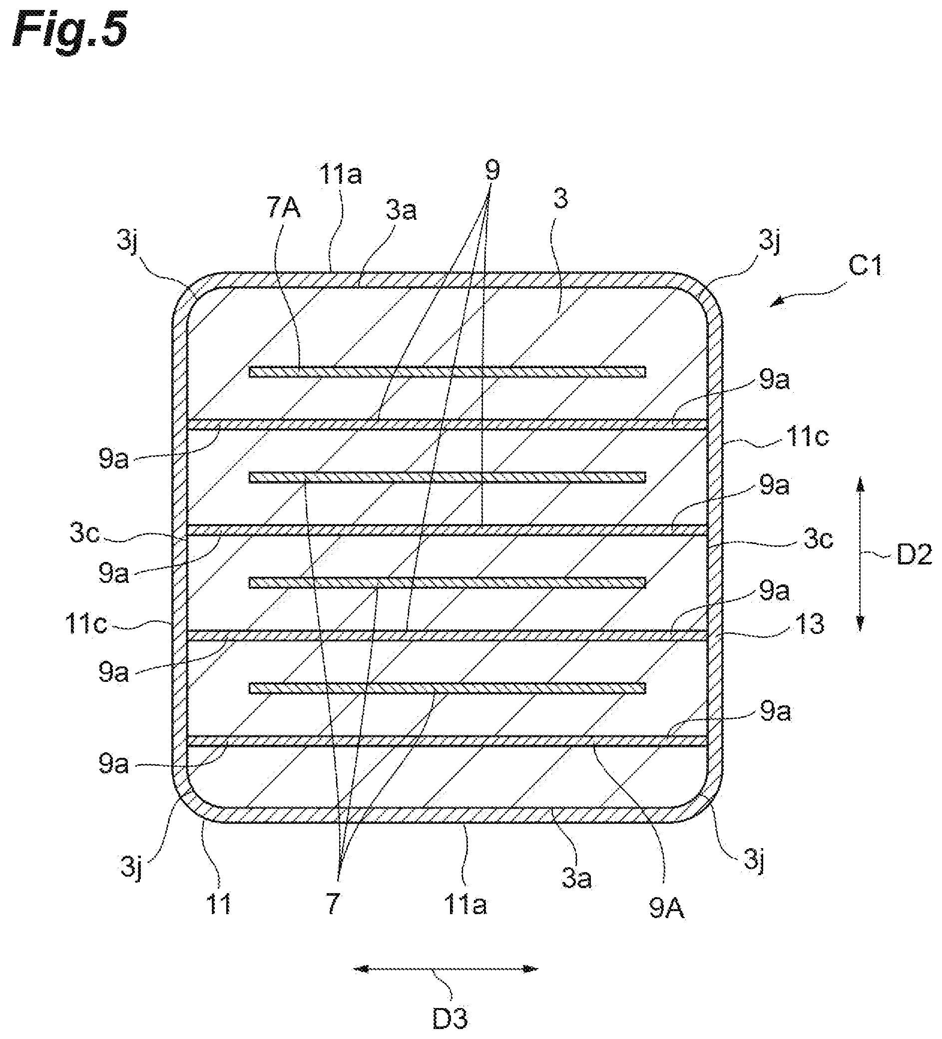 Patent US12488942 Figure 5 – Electronic component having element body and internal conductors and electronic component device