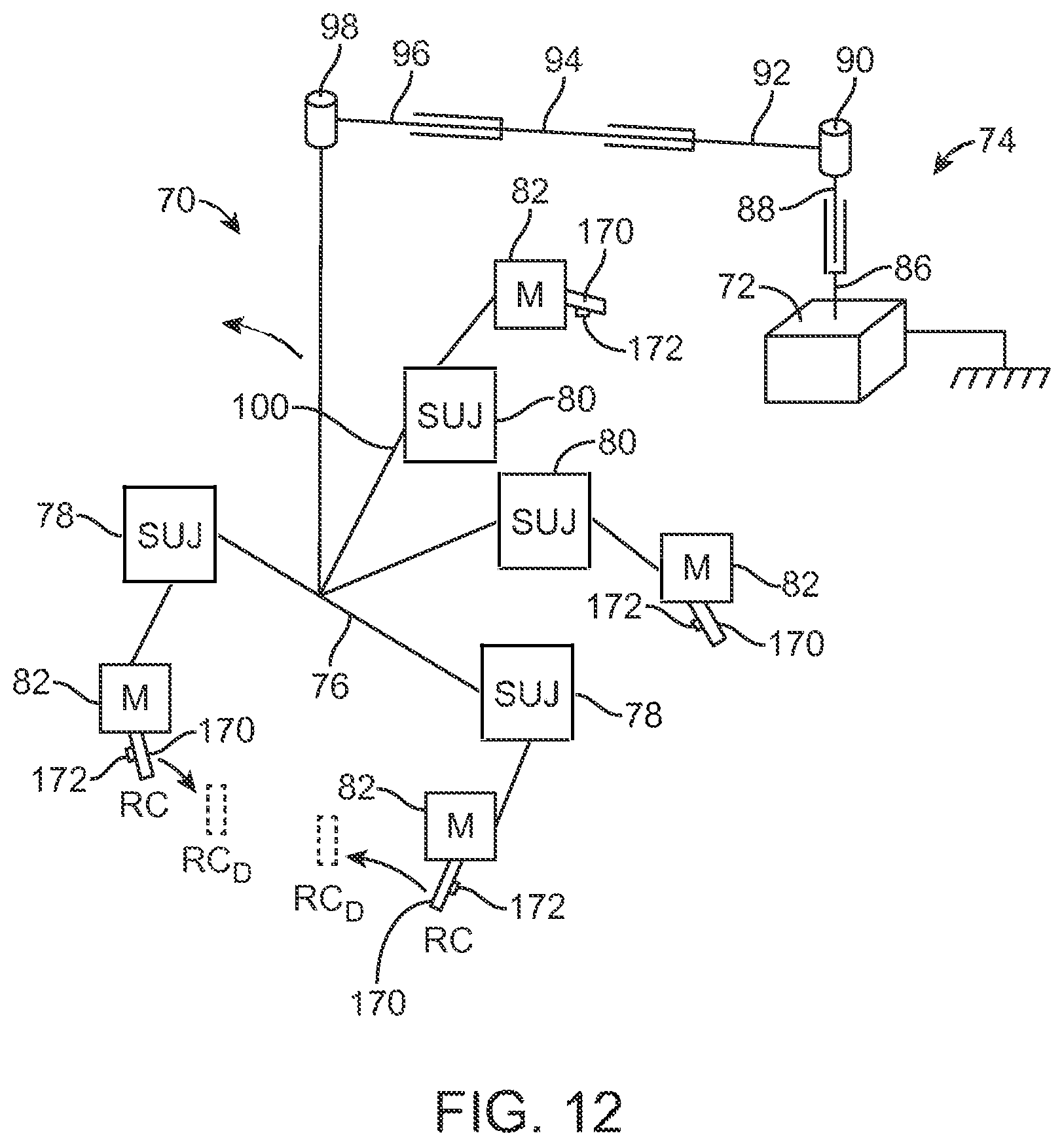 Patent US12491038 Figure 11 – Limited movement of a surgical mounting platform controlled by manual motion of robotic arms