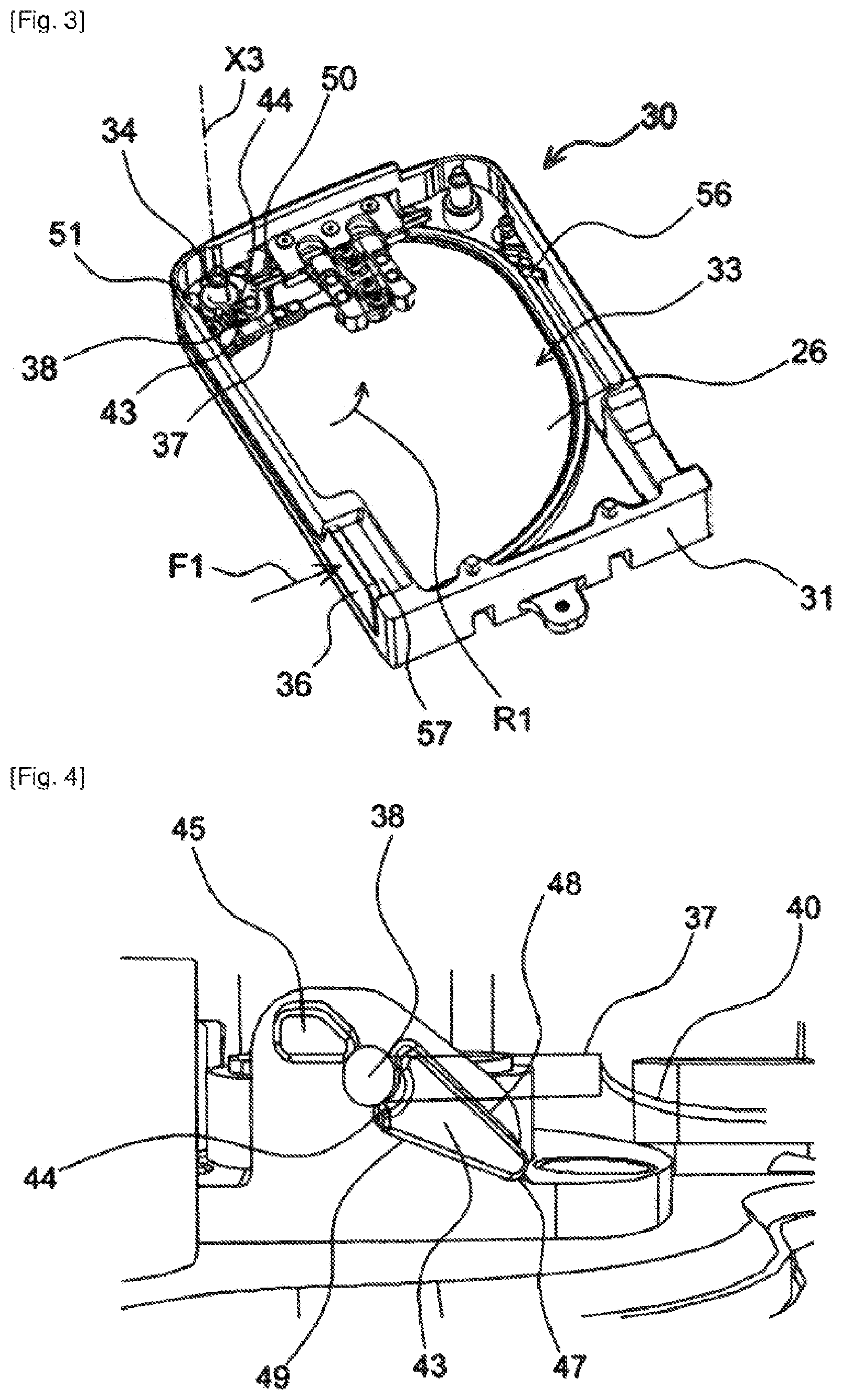 Patent US12492001 Figure 2 – Item of furniture provided with a device for rotatably deploying a movable element