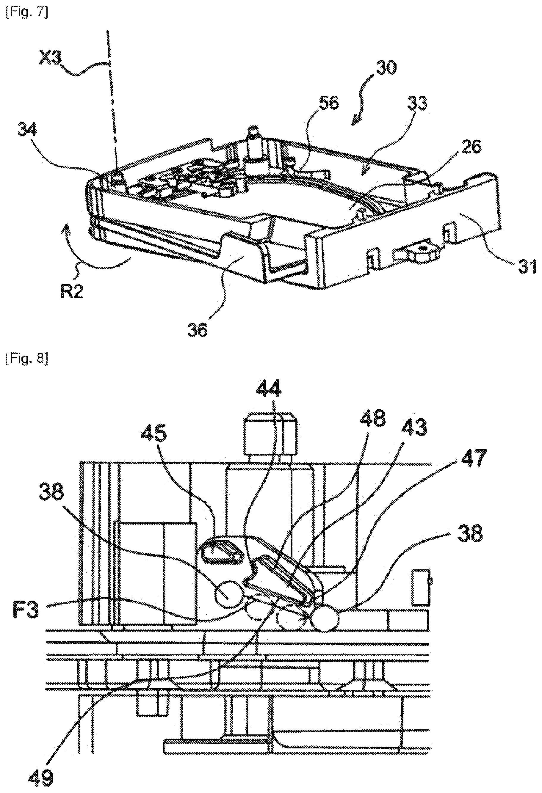 Patent US12492001 Figure 4 – Item of furniture provided with a device for rotatably deploying a movable element
