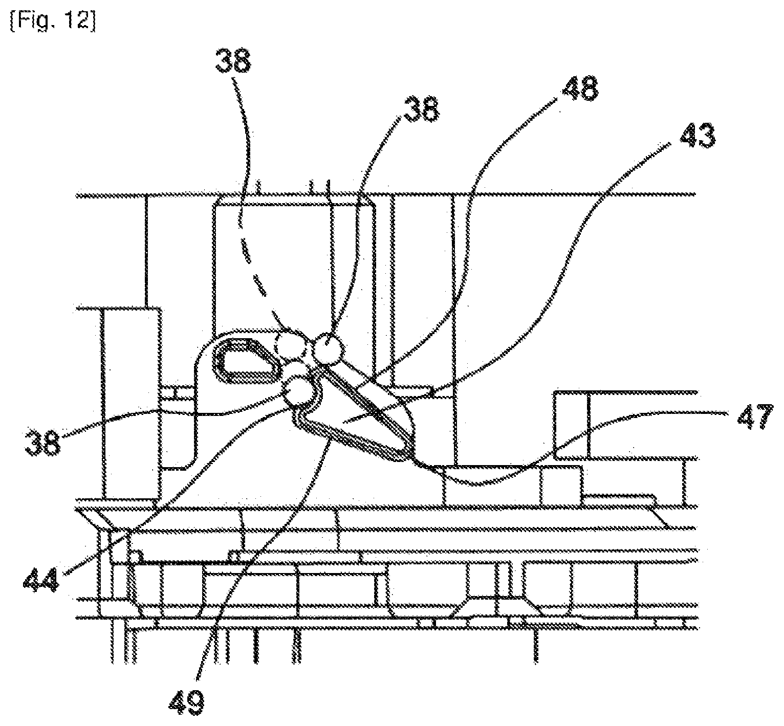 Patent US12492001 Figure 7 – Item of furniture provided with a device for rotatably deploying a movable element