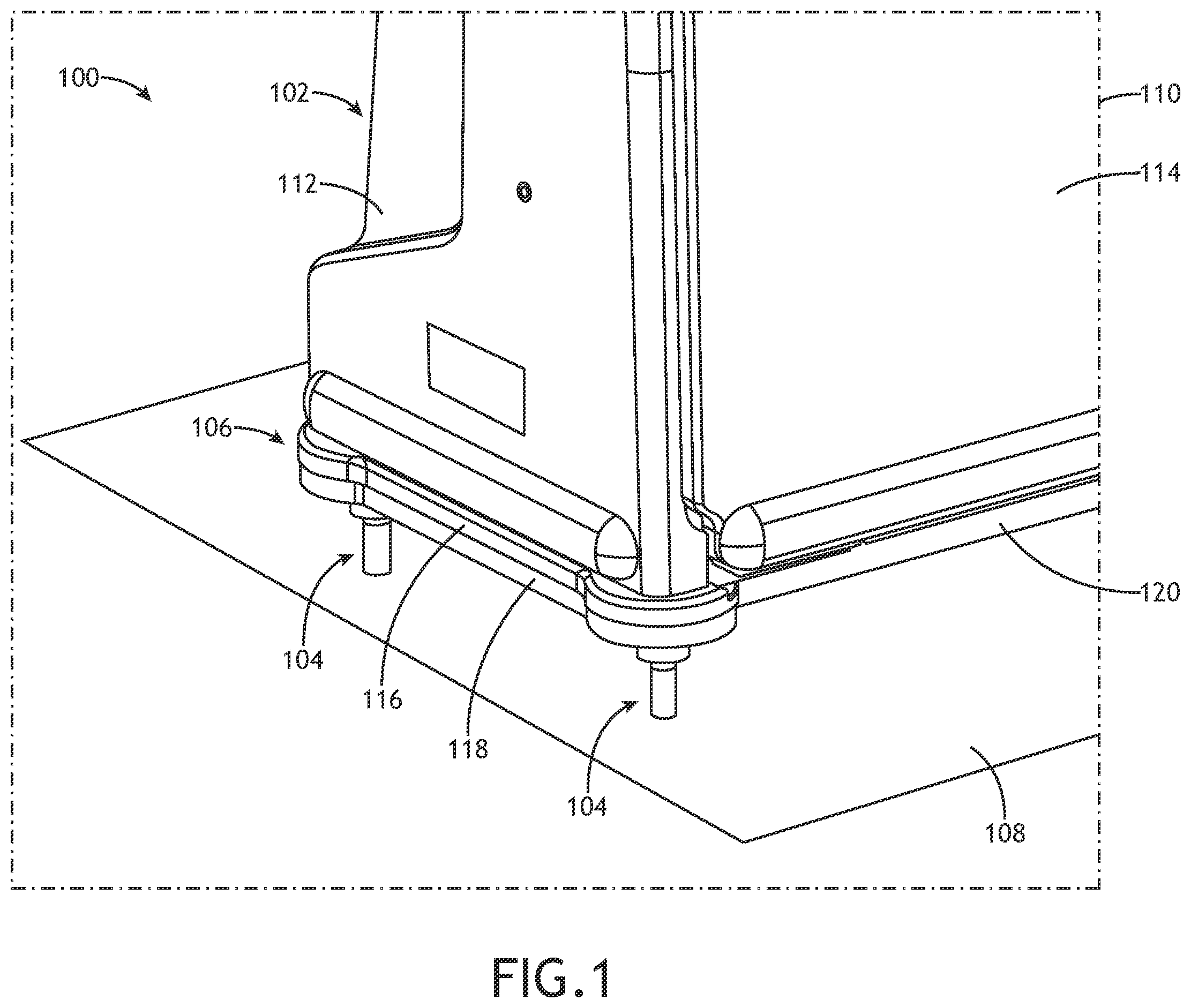Patent US12492002 Figure 1 – Floor seal for accommodating dynamic floor motion in an aircraft or other conveyance
