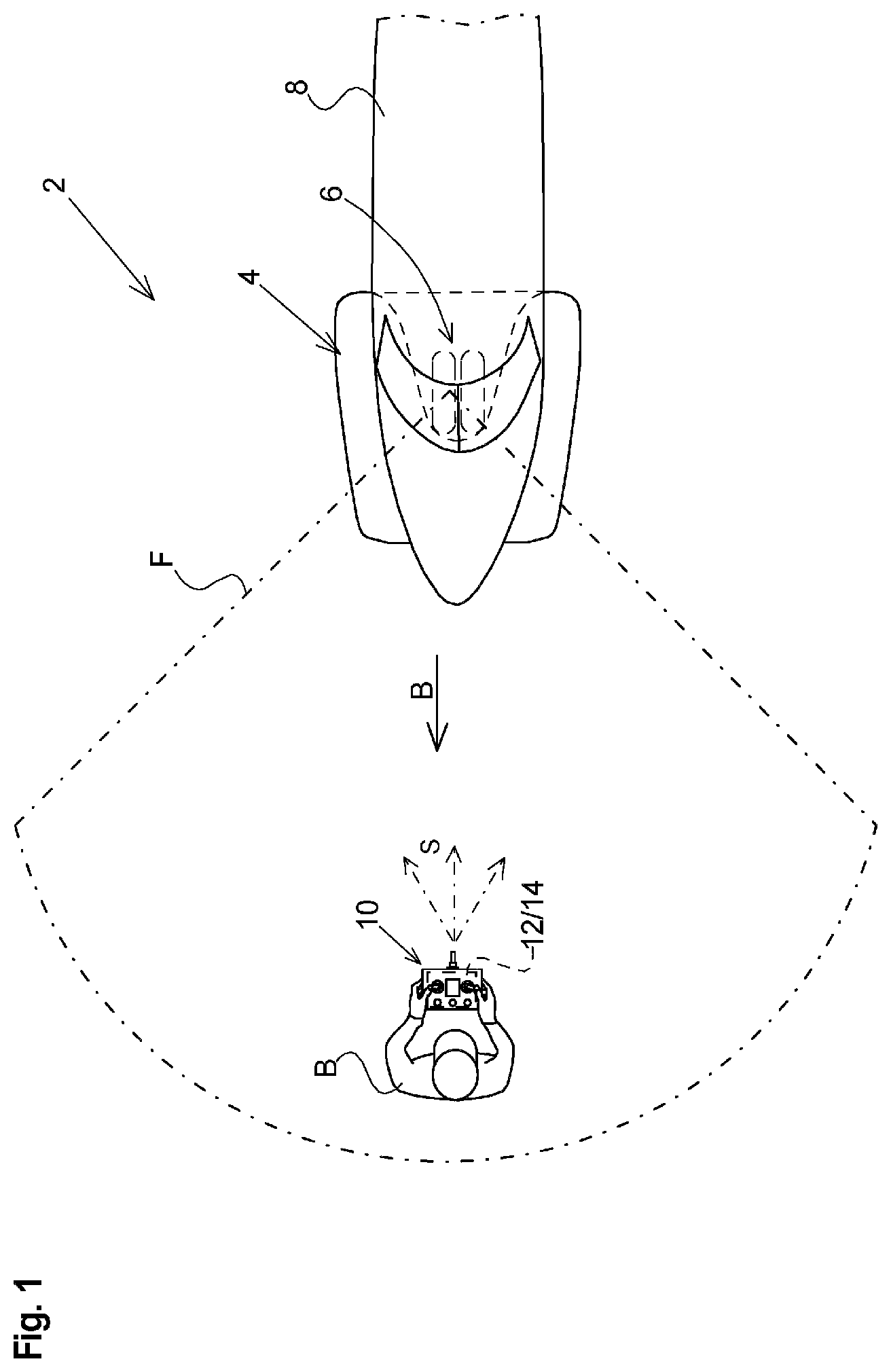 Patent US12492011 Figure 1 – Remote-controllable lifting and/or transporting arrangement