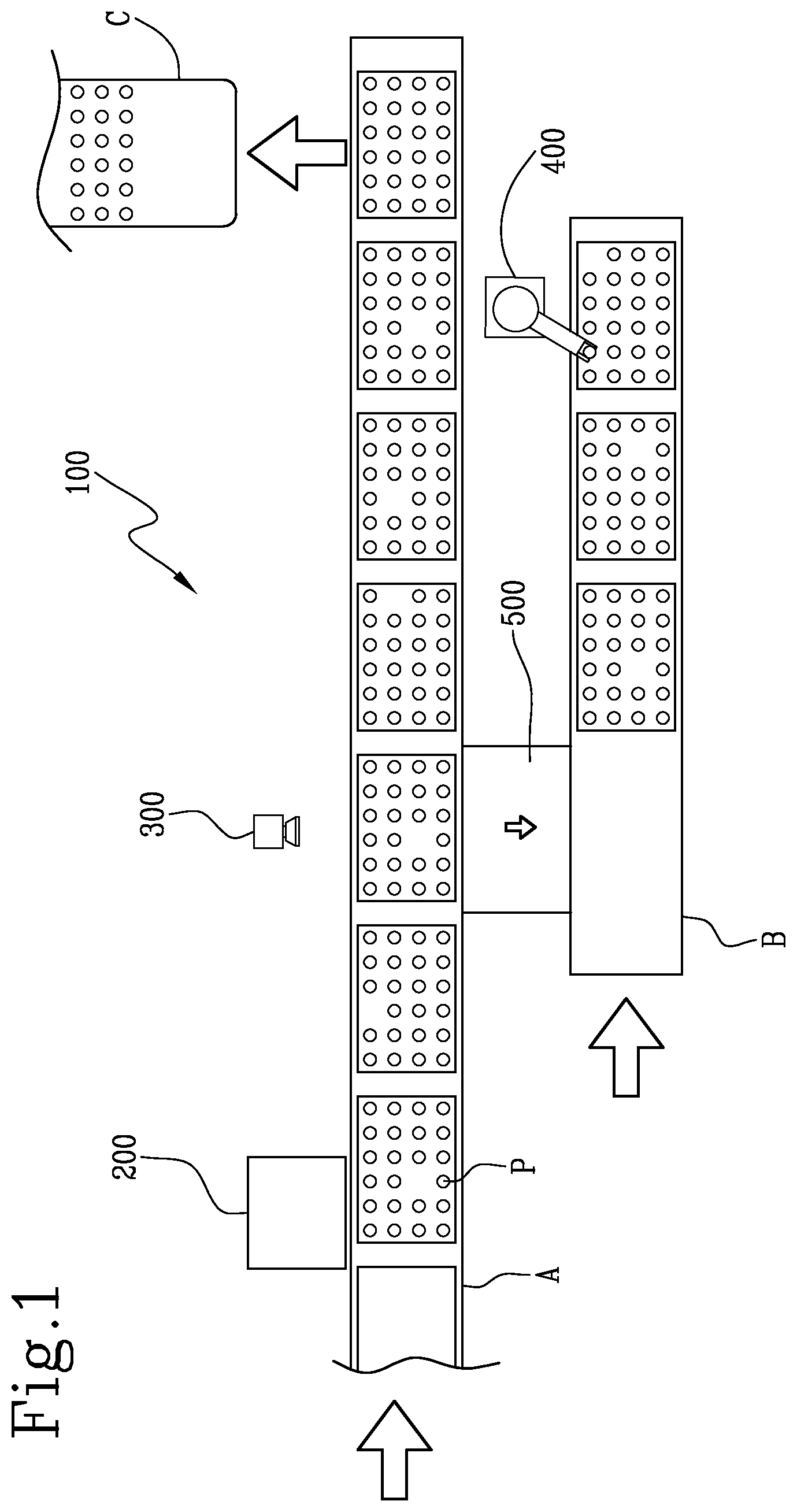 Patent US12492032 Figure 1 – Method and machine for inspecting the packaging of products