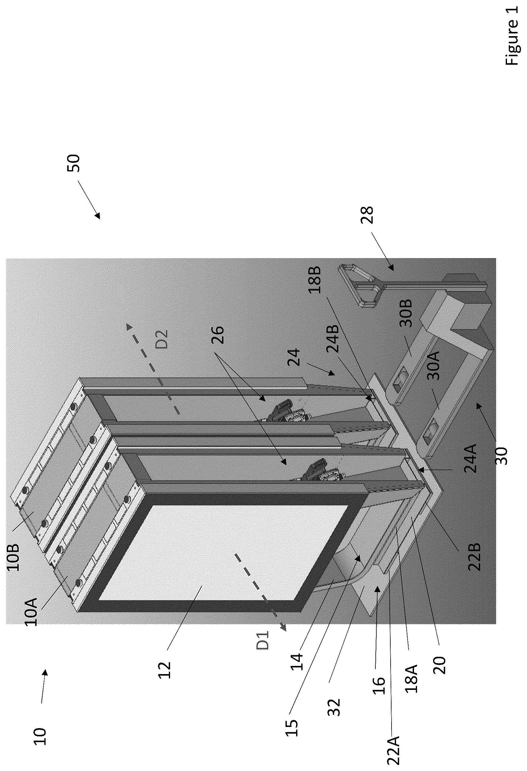 Patent US12492039 Figure 1 – Display assemblies with incorporated lift boxes