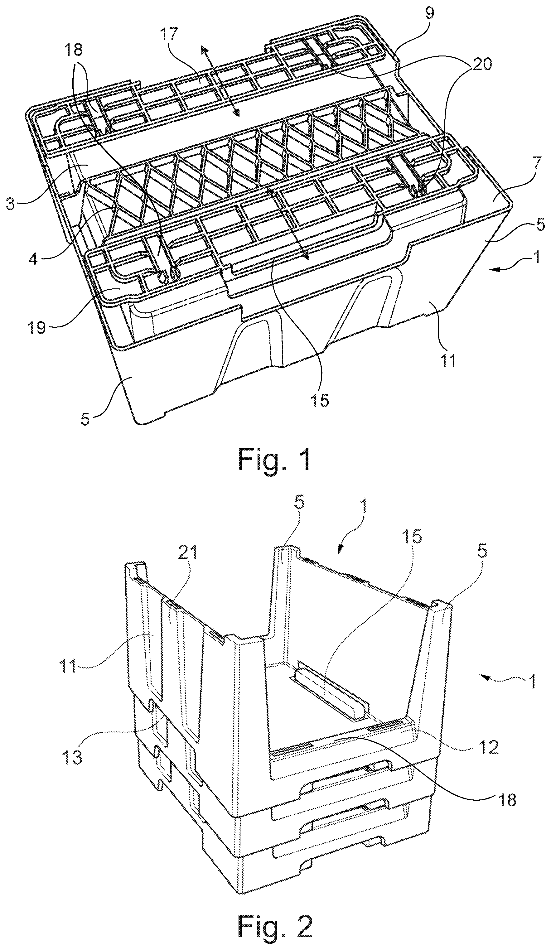 Patent US12492040 Figure 1 – Stackable and nestable container