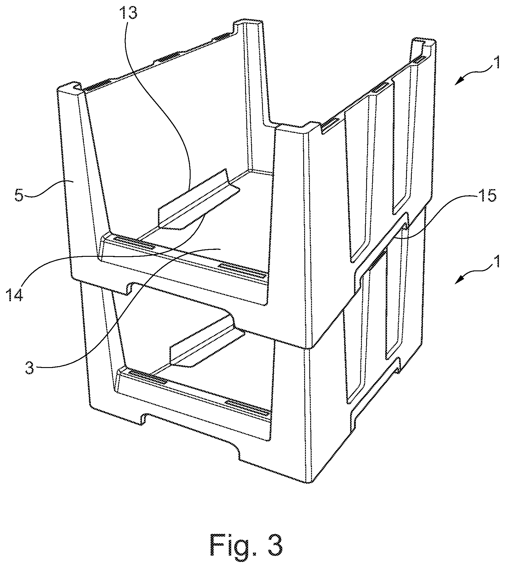 Patent US12492040 Figure 2 – Stackable and nestable container