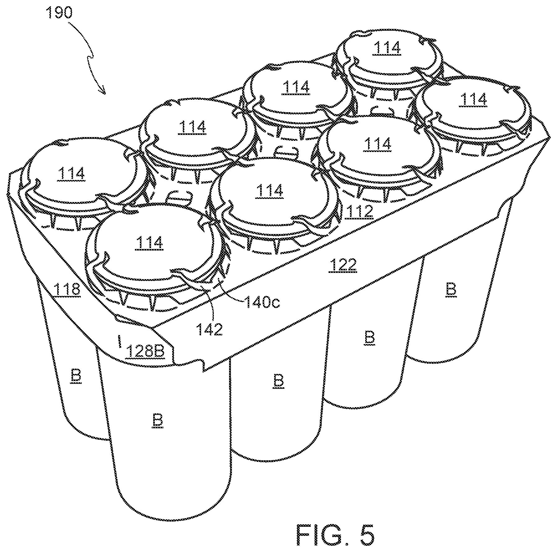 Patent US12492054 Figure 5 – Article engaging structure, article carrier, and blank for forming the same