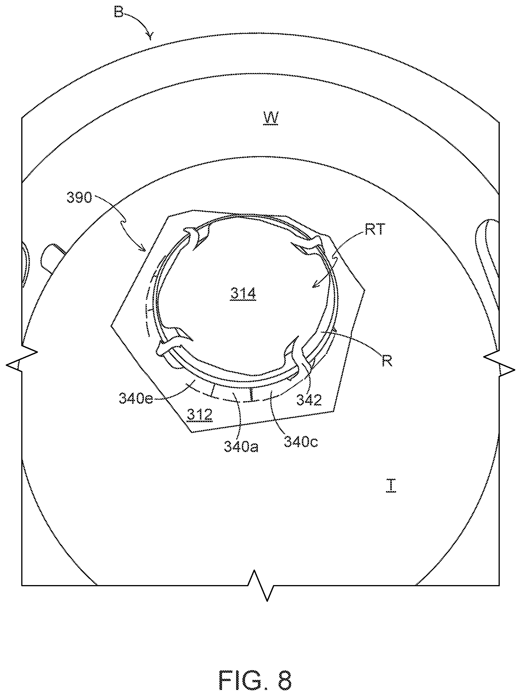 Patent US12492054 Figure 8 – Article engaging structure, article carrier, and blank for forming the same