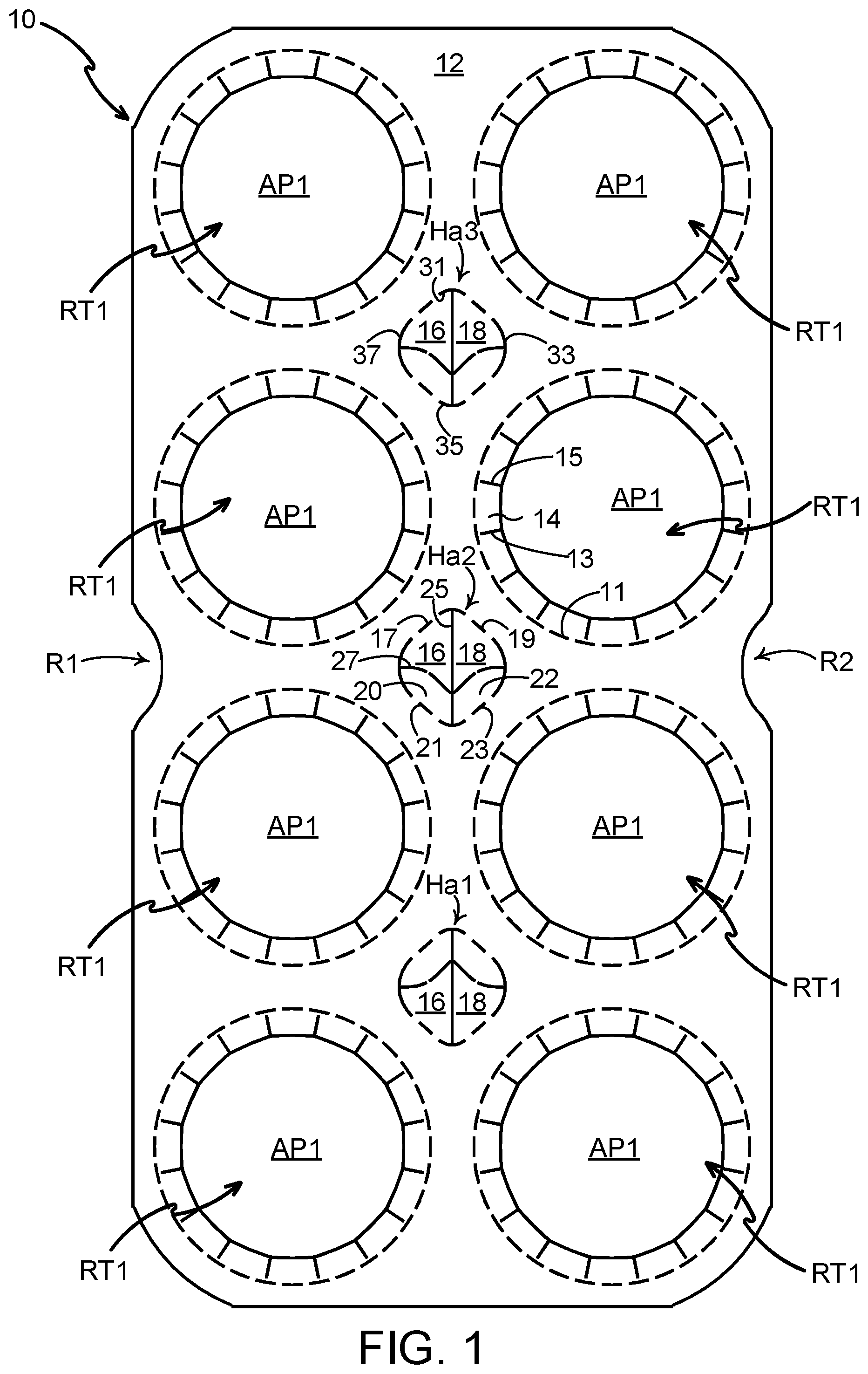Patent US12492055 Figure 1 – Article carriers and blanks therefor