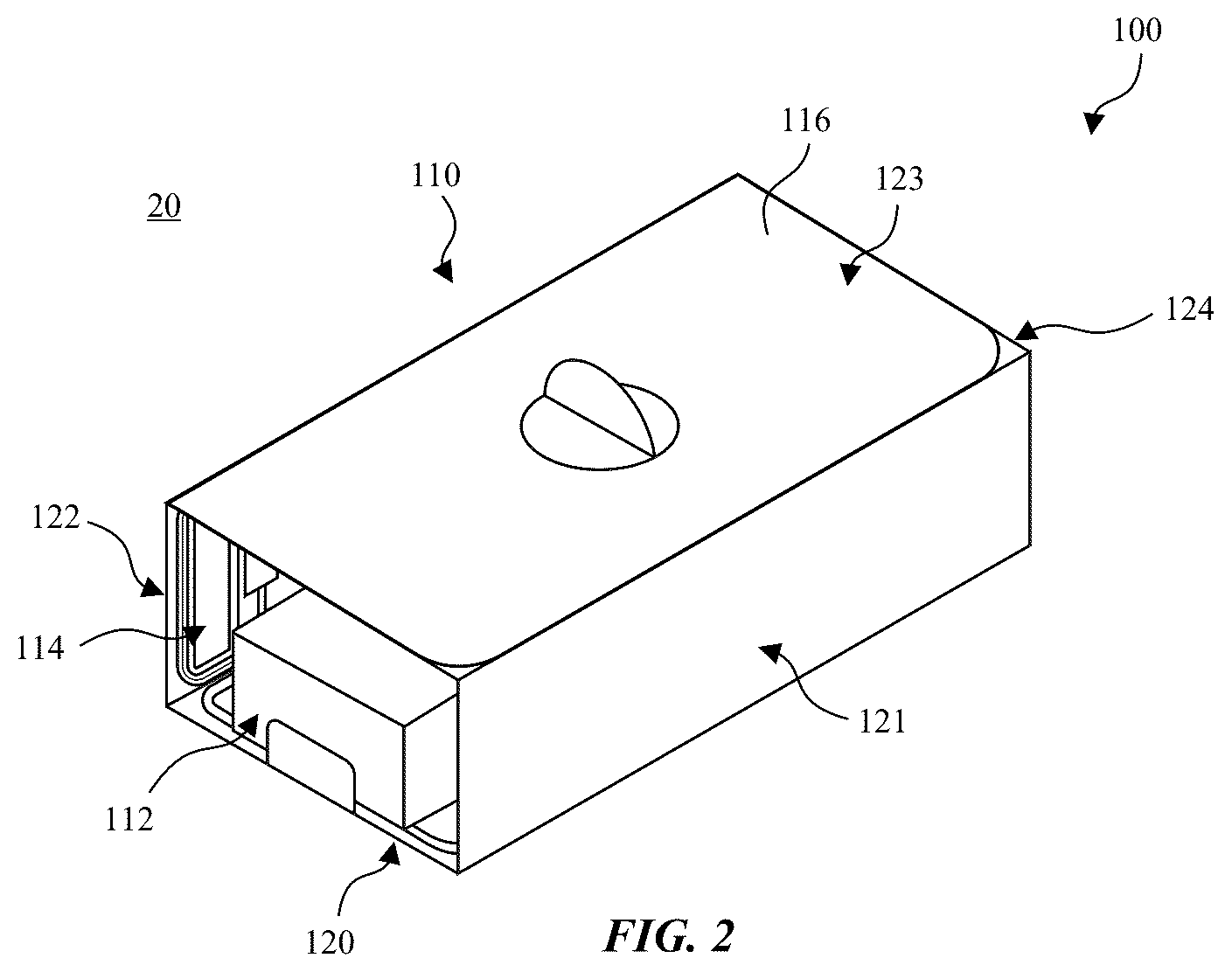Patent US12492056 Figure 2 – Packaging and storage case with paper posts for securing accessories such as electronic adapters