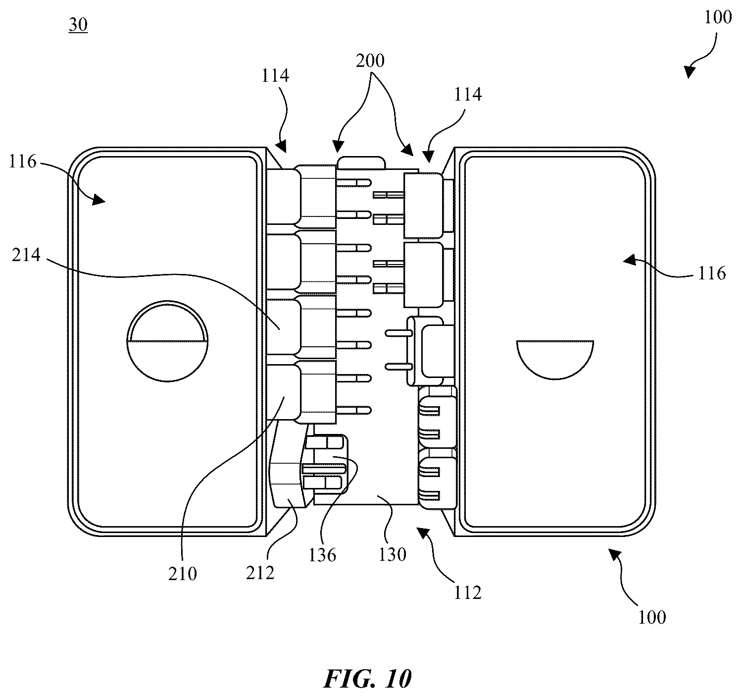 Patent US12492056 Figure 9 – Packaging and storage case with paper posts for securing accessories such as electronic adapters