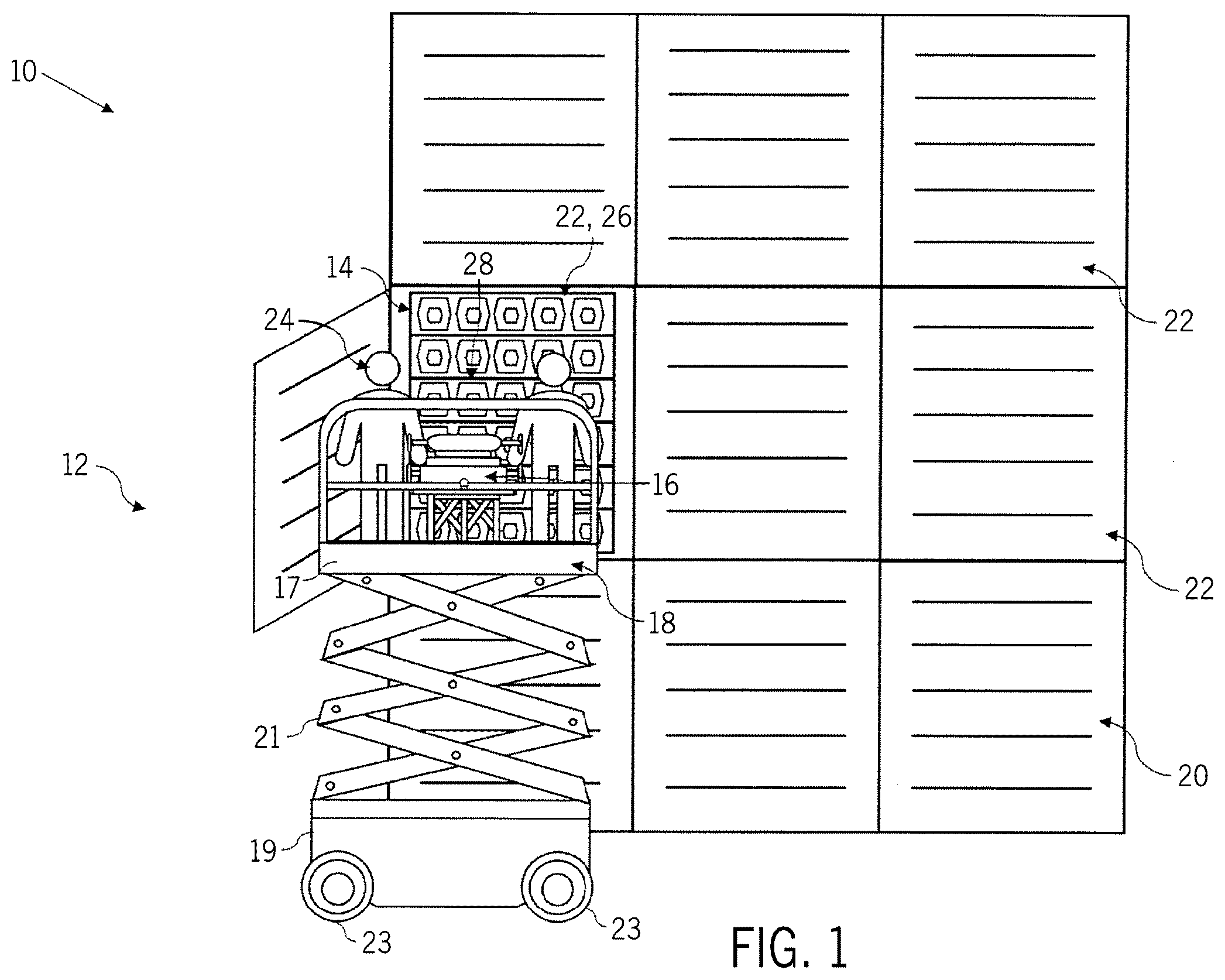 Patent US12492072 Figure 1 – Systems and methods of a battery retrieval and installation tool