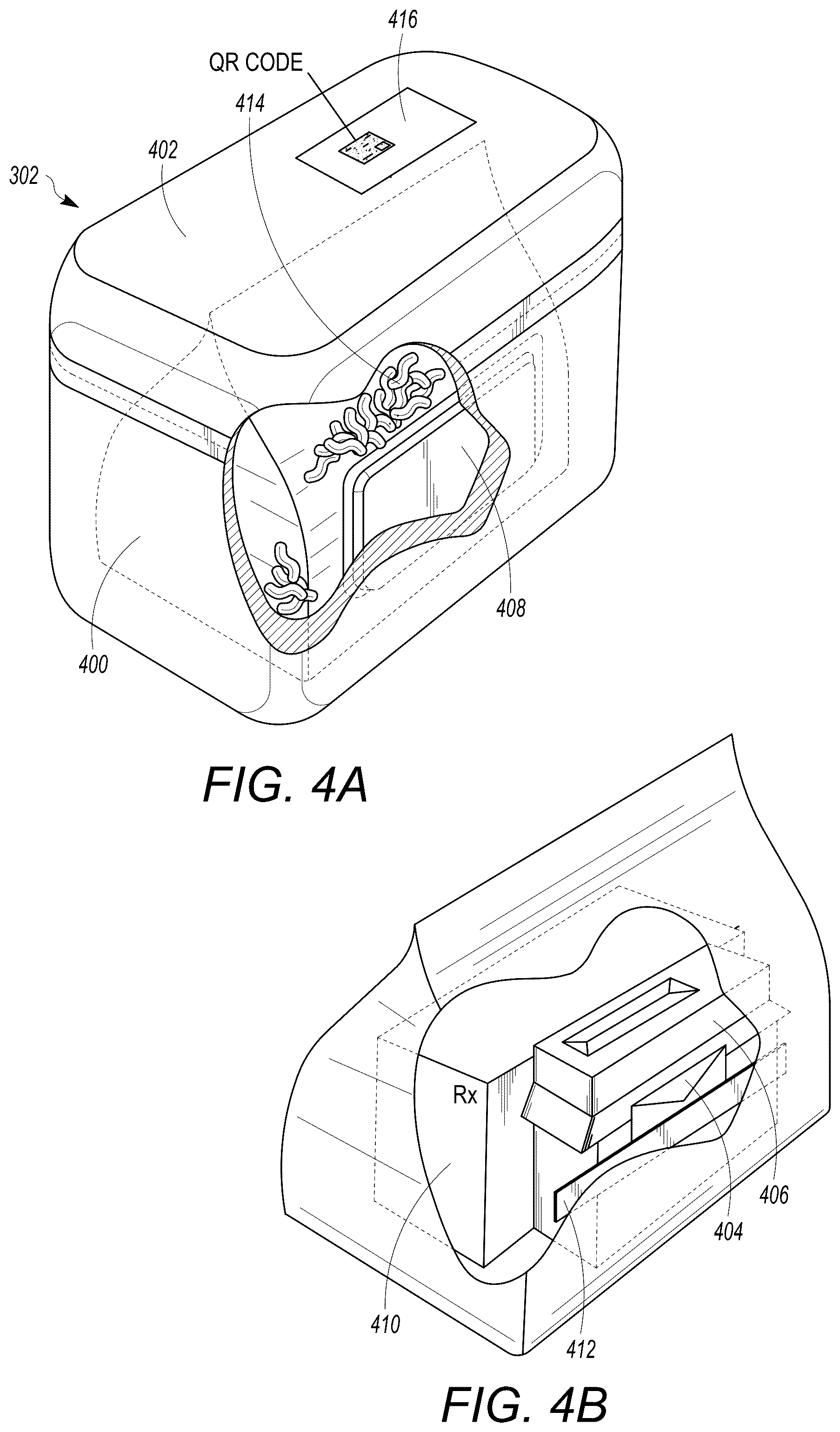 Patent US12492075 Figure 4 – Packaging system including a shrink wrap device for wrapping containers that include environmentally sensitive pharmaceuticals